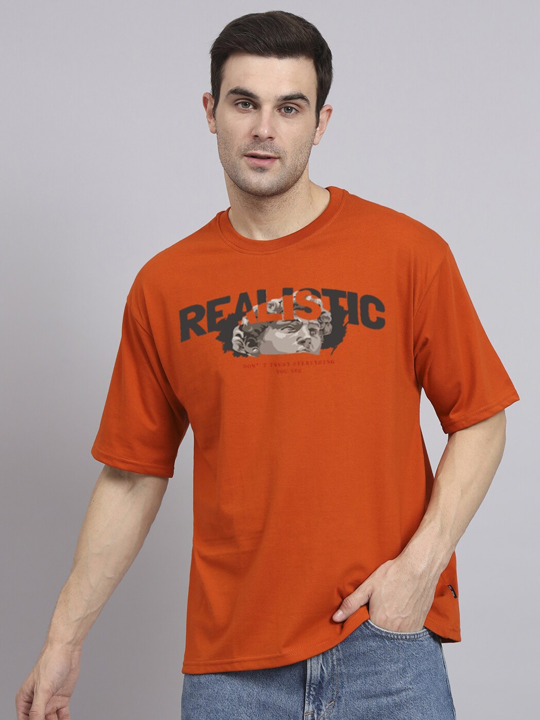 

Imsa Moda Typography Printed Oversized Cotton T-shirt, Orange