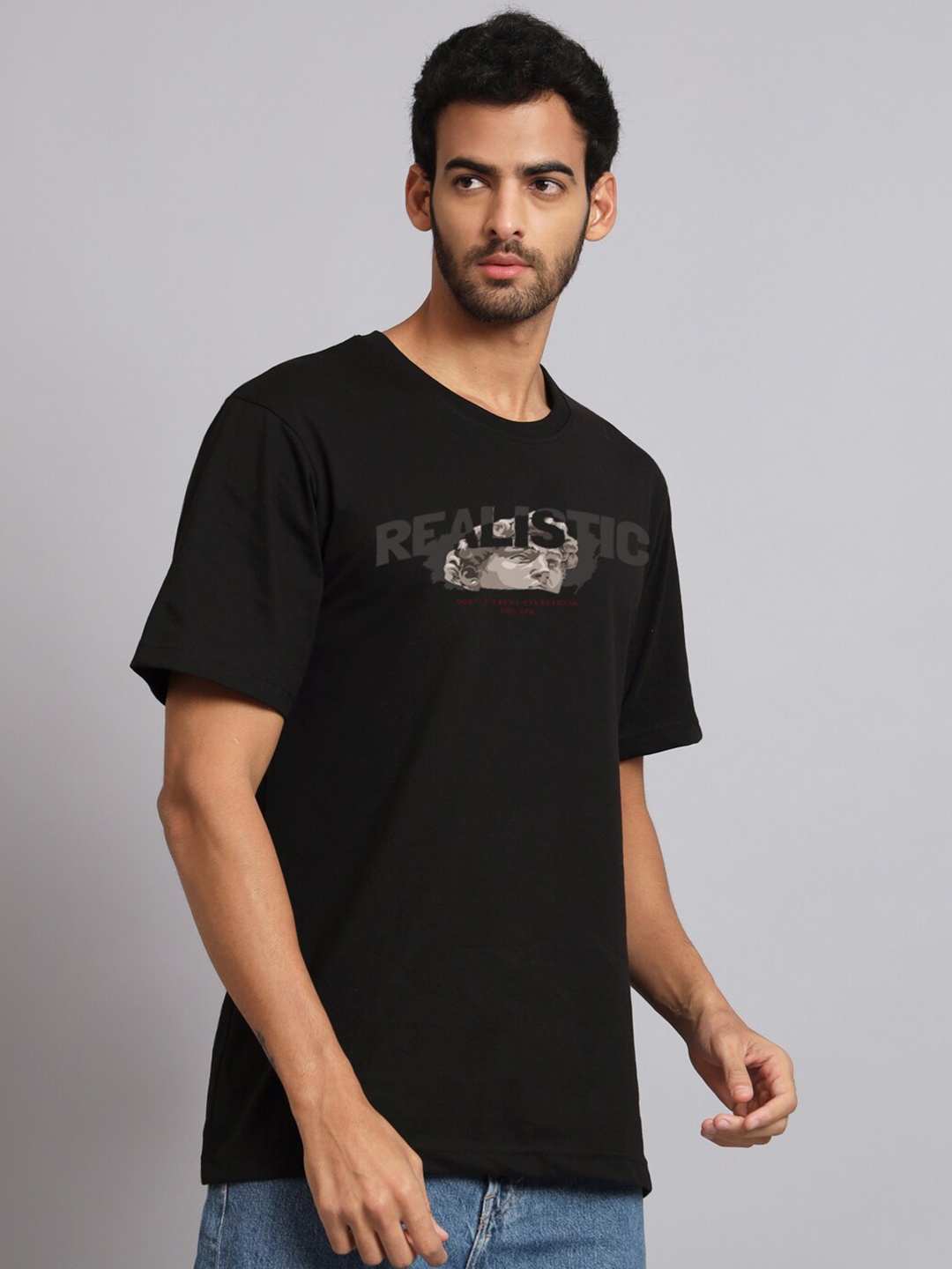 

Imsa Moda Typography Printed Oversized Cotton T-shirt, Black