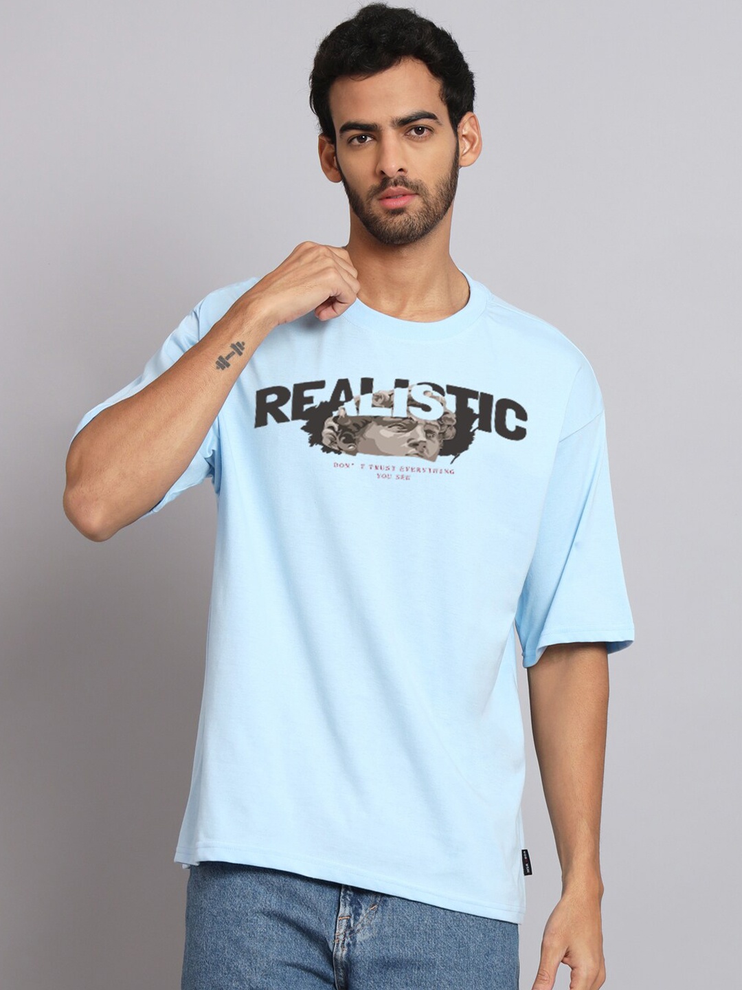 

Imsa Moda Typography Printed Oversized Cotton T-shirt, Blue