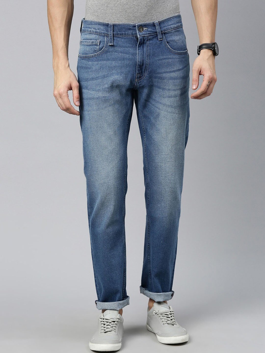 

American Bull Men Clean Look Slim Fit Mid-Rise Heavy Fade Jeans, Blue