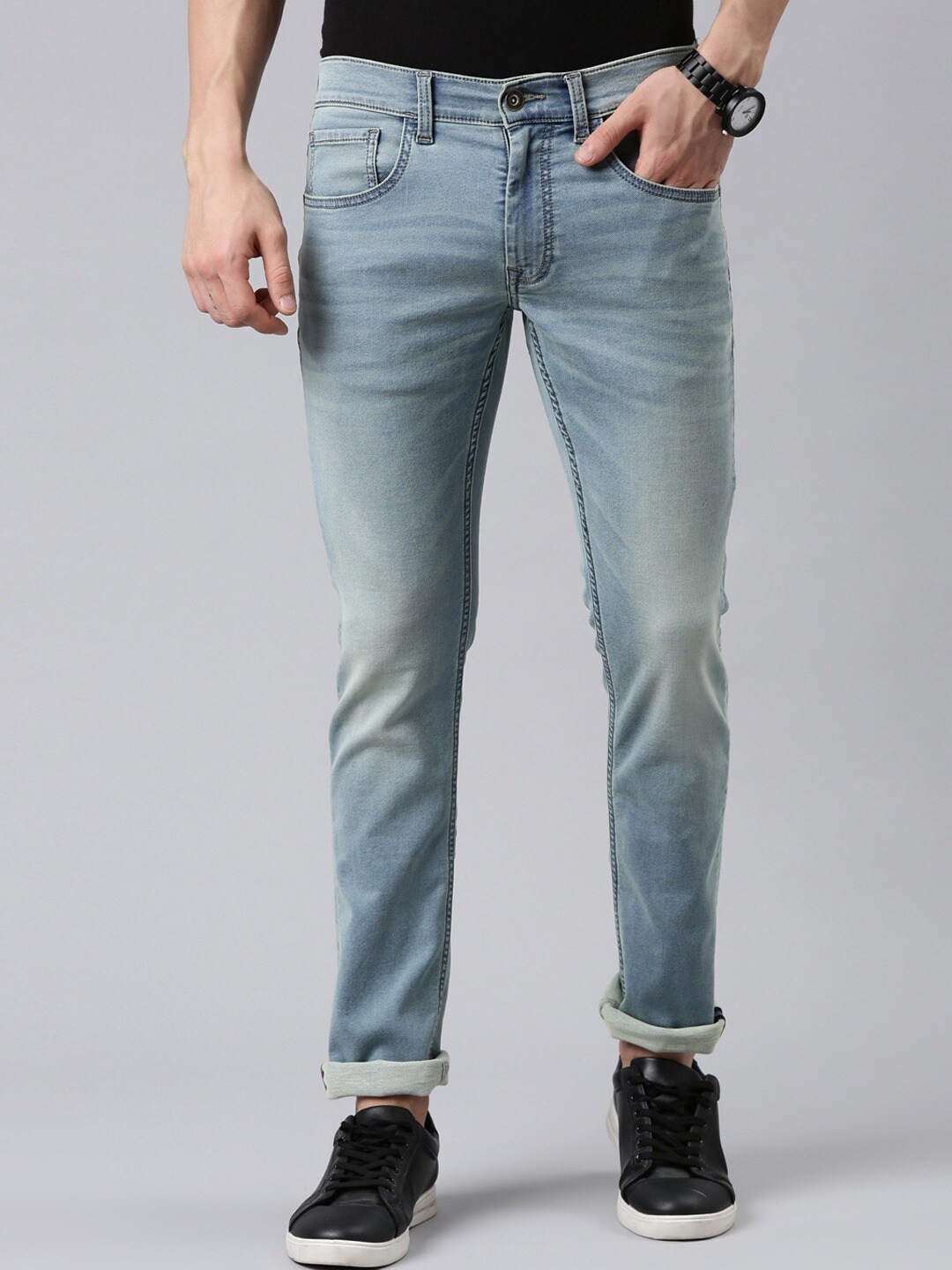 

American Bull Men Skinny Fit Mid-Rise Heavy Fade Stretchable Jeans, Blue