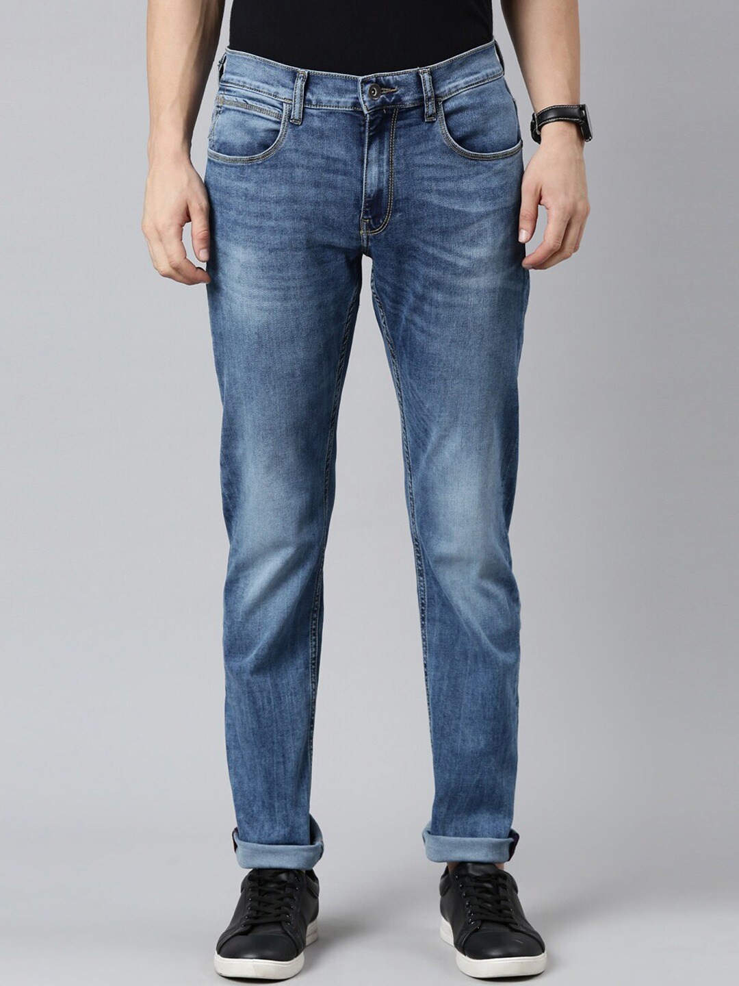

American Bull Men Blue Slim Fit Mid-Rise Heavy Fade Stretchable Clean Look Jeans