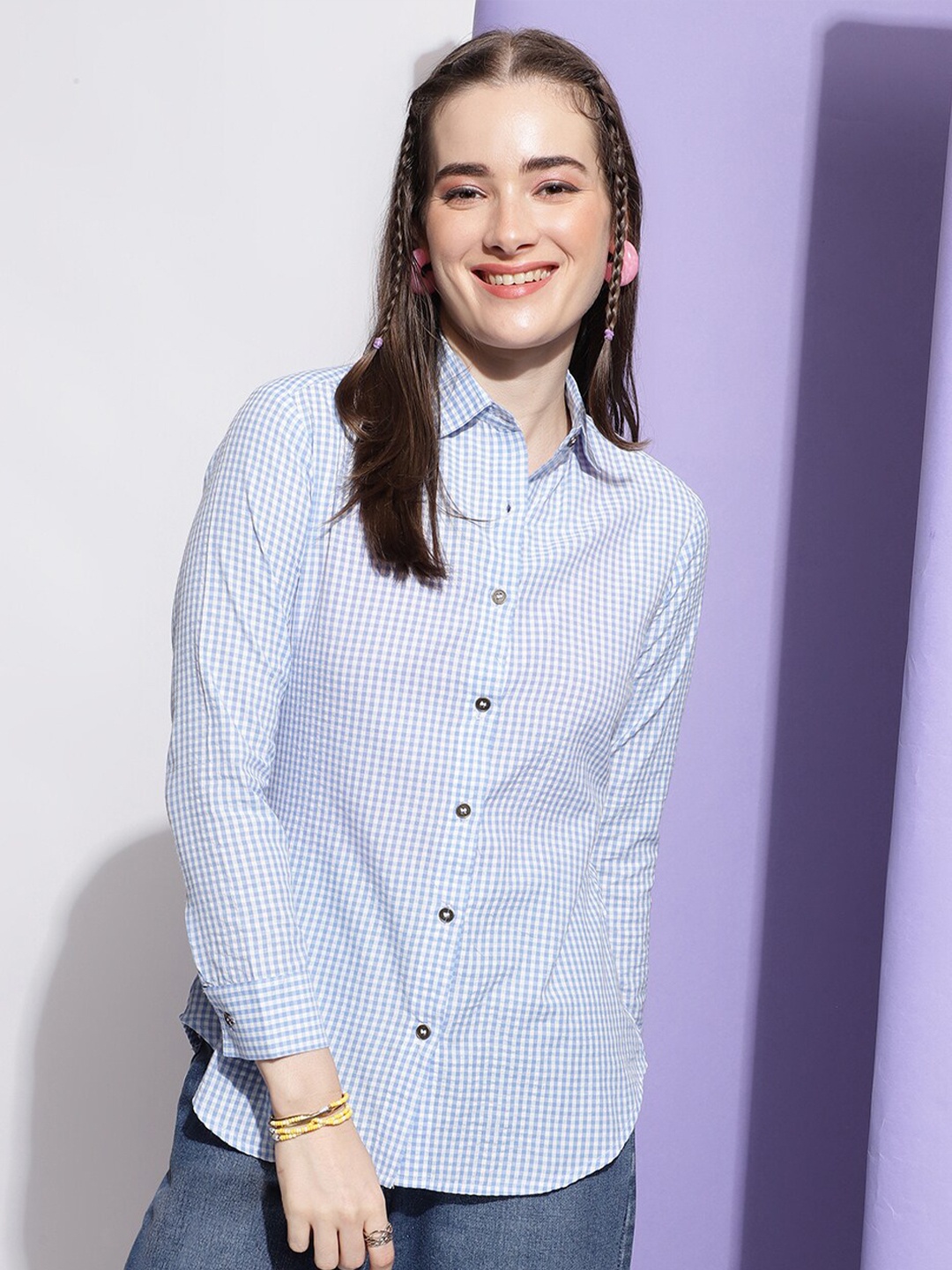 

Colors of Earth Classic Opaque Micro Checked Cotton Casual Shirt, Blue