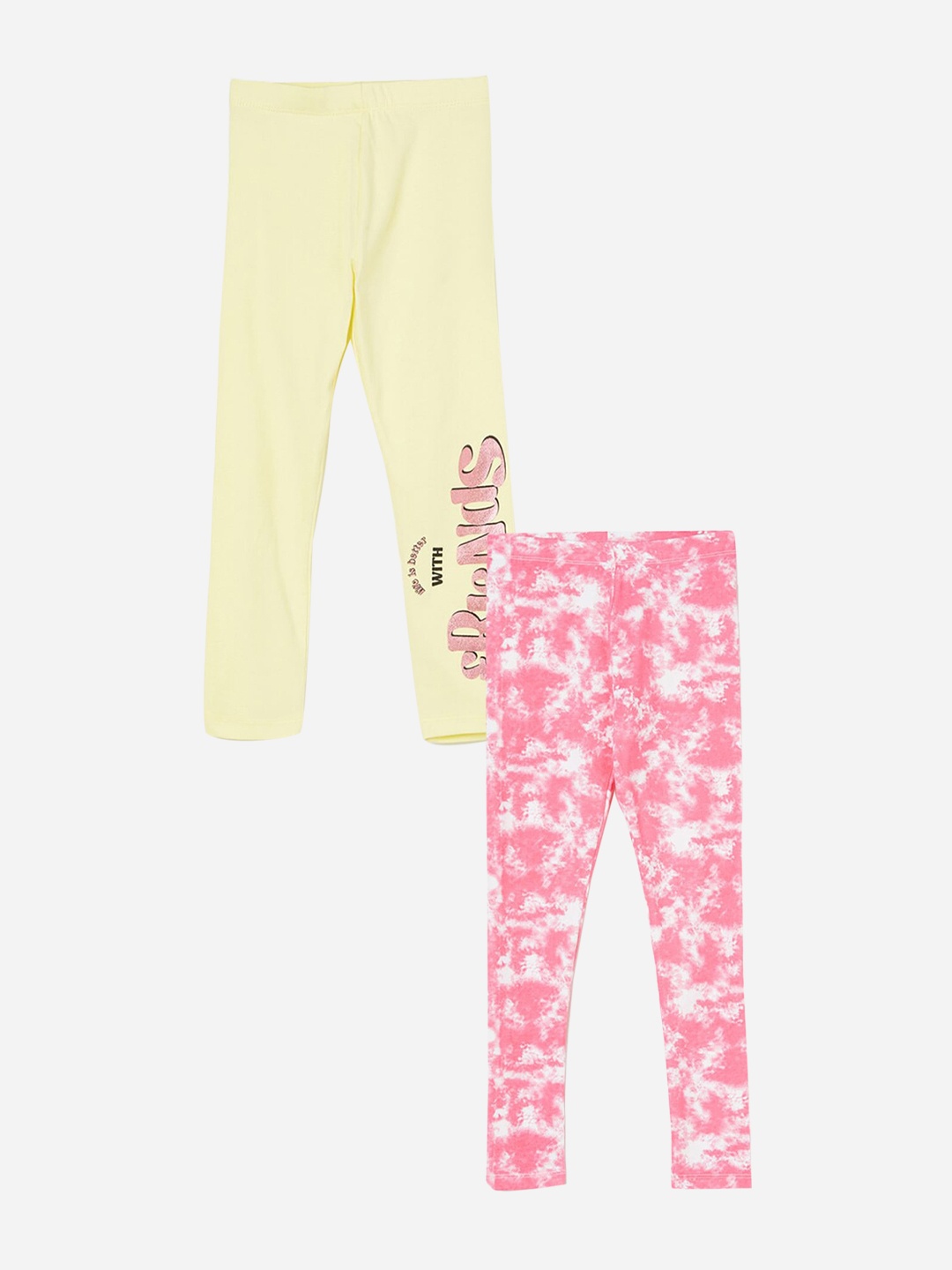 

Fame Forever by Lifestyle Girls Pack Of 2 Printed Ankle Length Leggings, Yellow