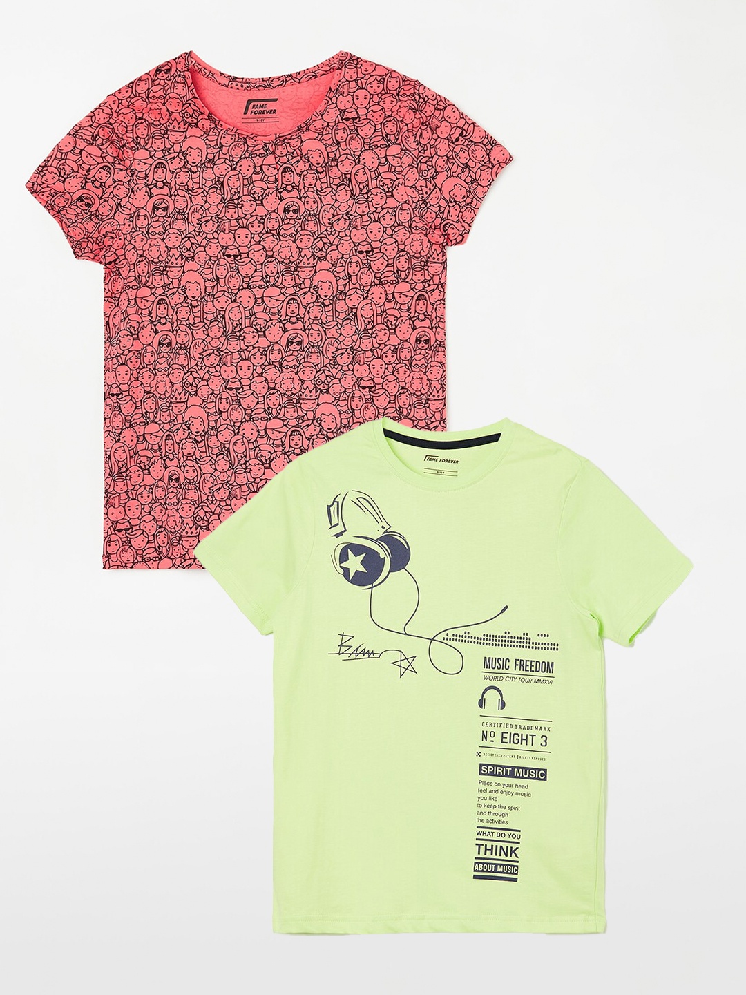 

Fame Forever by Lifestyle Boys Pack Of 2 Printed Pure Cotton T-Shirts, Yellow