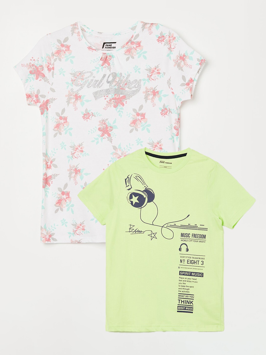 

Fame Forever by Lifestyle Boys Pack Of 2 Printed Pure Cotton T-Shirts, Yellow