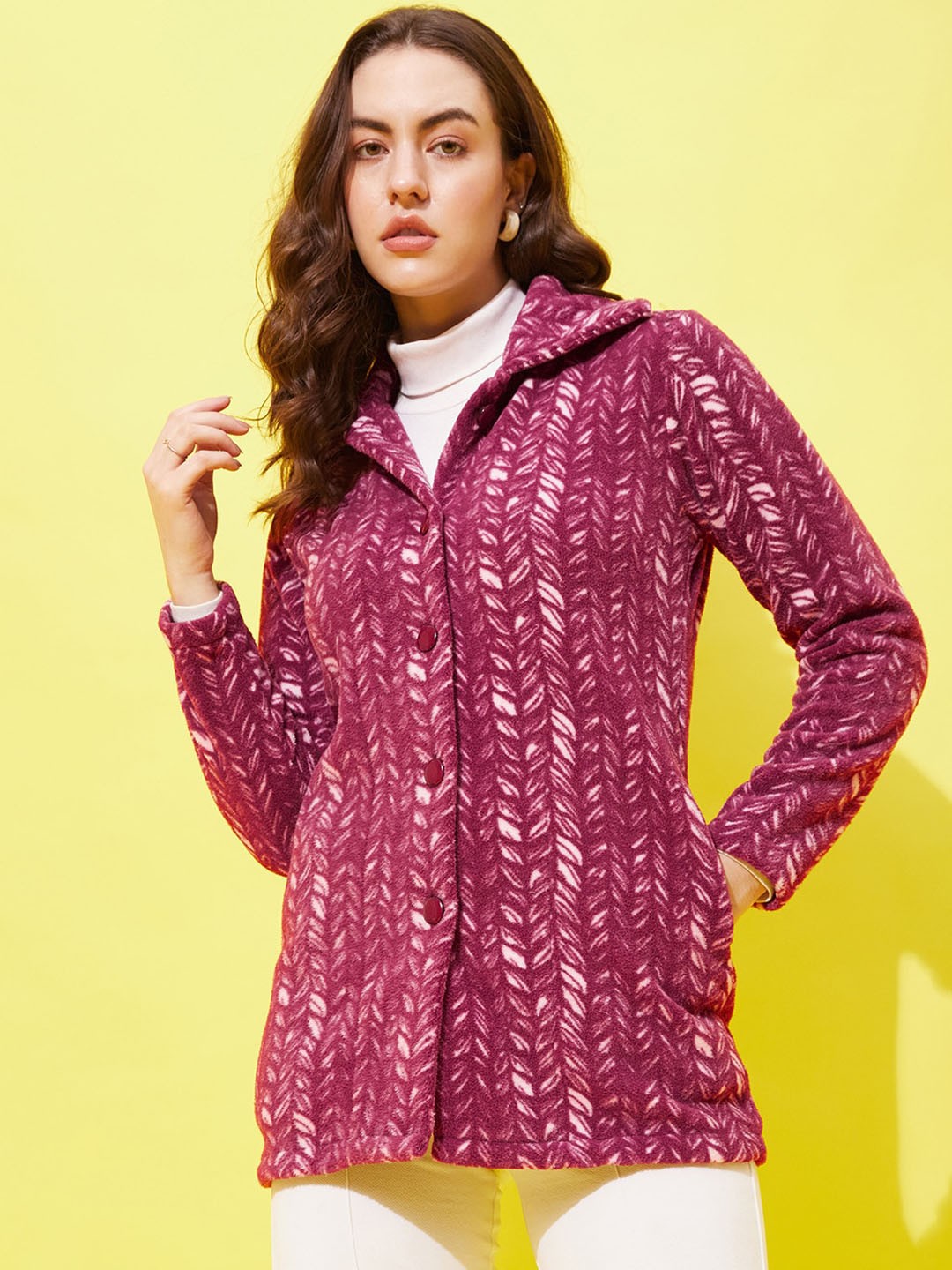 

Modeve Floral Printed Stand Collar Lightweight Longline Open Front Jacket, Maroon