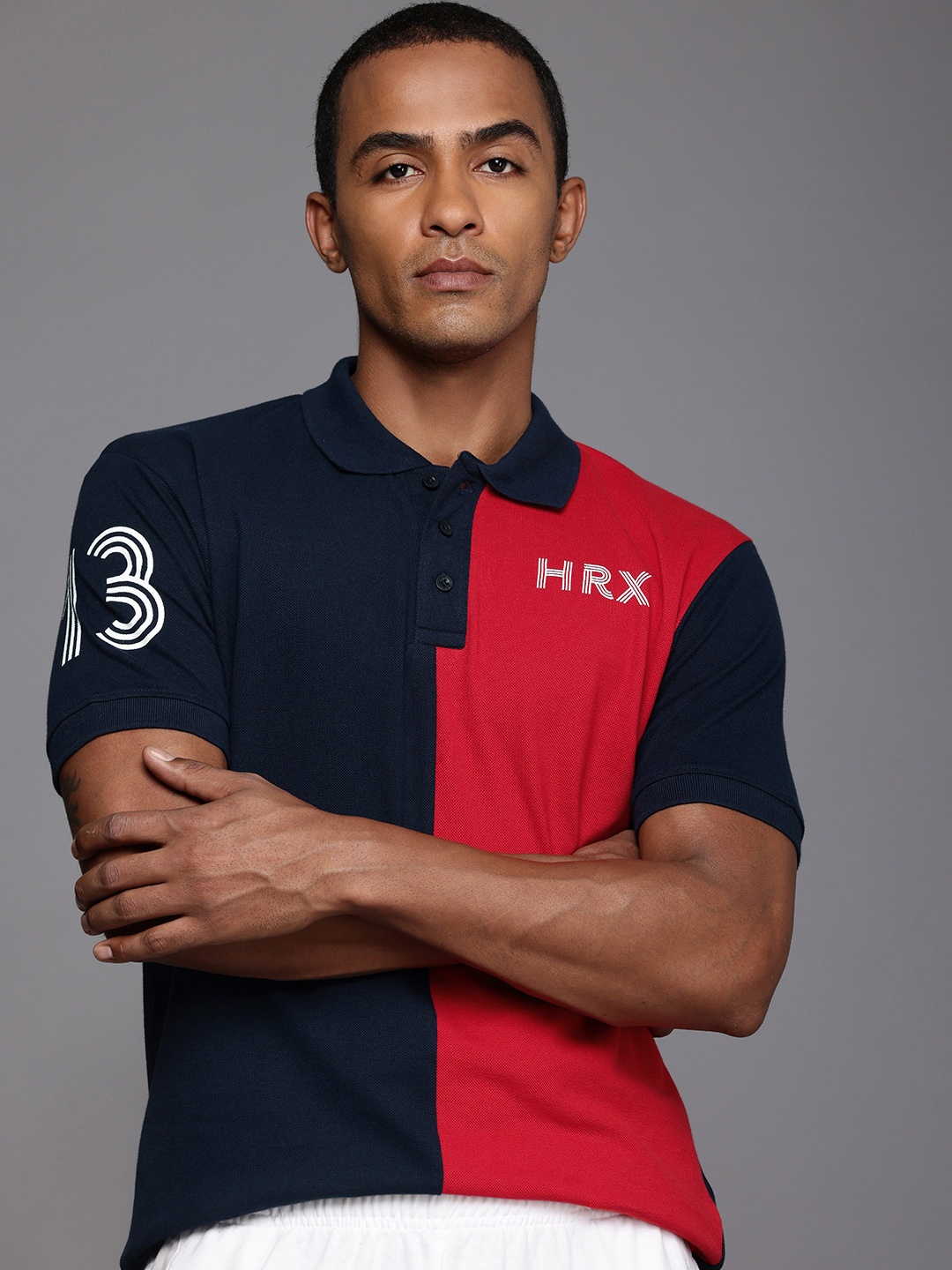 

HRX by Hrithik Roshan Men Colourblocked Polo Collar T-shirt, Navy blue