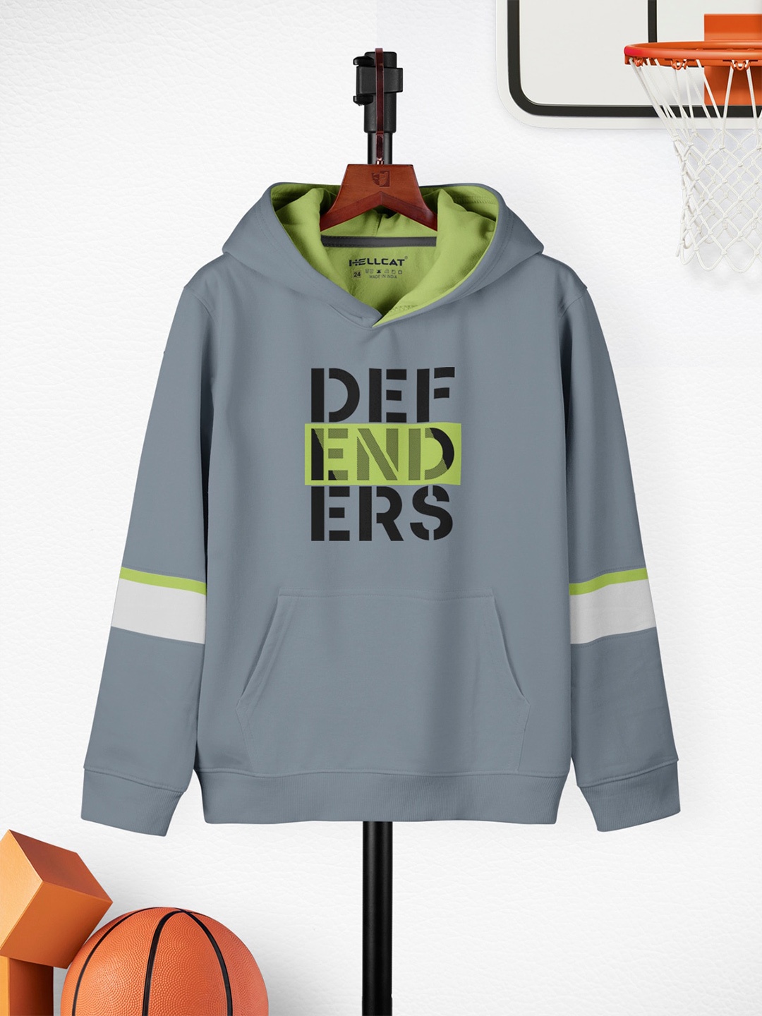 

HELLCAT Girls Typography Printed Hooded Regular Fit Cotton T-Shirt, Grey