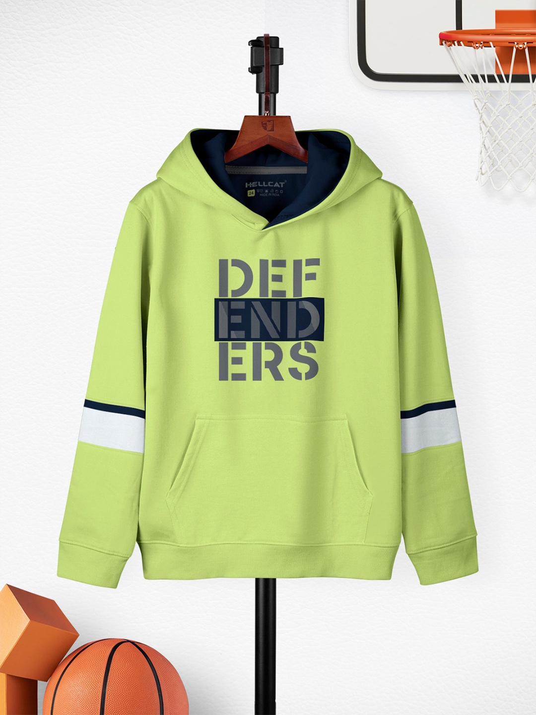 HELLCAT Girls Typography Printed Hooded Regular Fit Cotton T-Shirt, Green