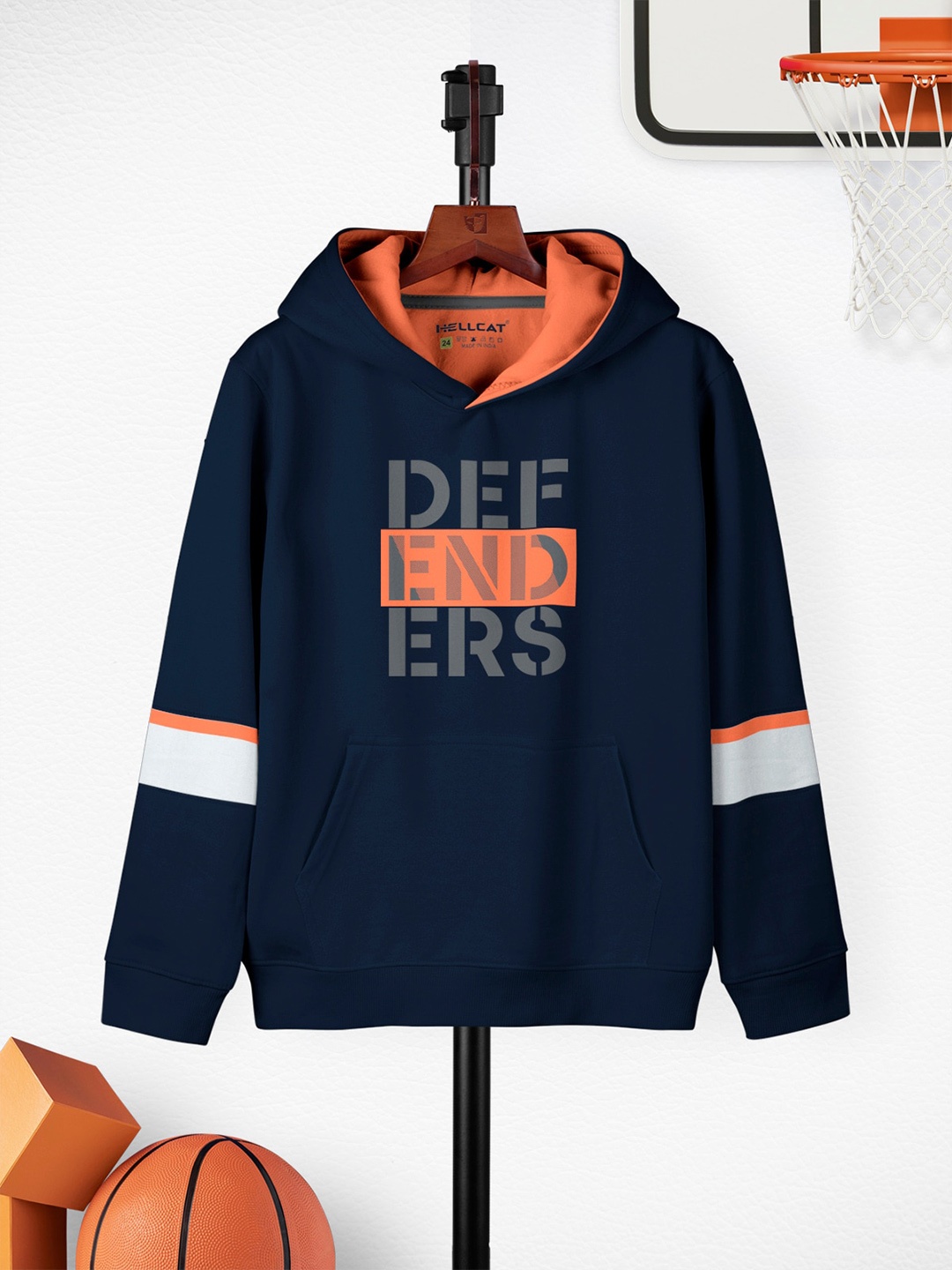

HELLCAT Girls Typography Printed Hooded Regular Fit Cotton T-Shirt, Navy blue