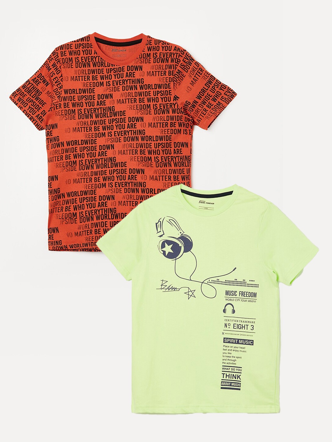 

Fame Forever by Lifestyle Boys Pack Of 2 Printed Pure Cotton T-Shirts, Yellow