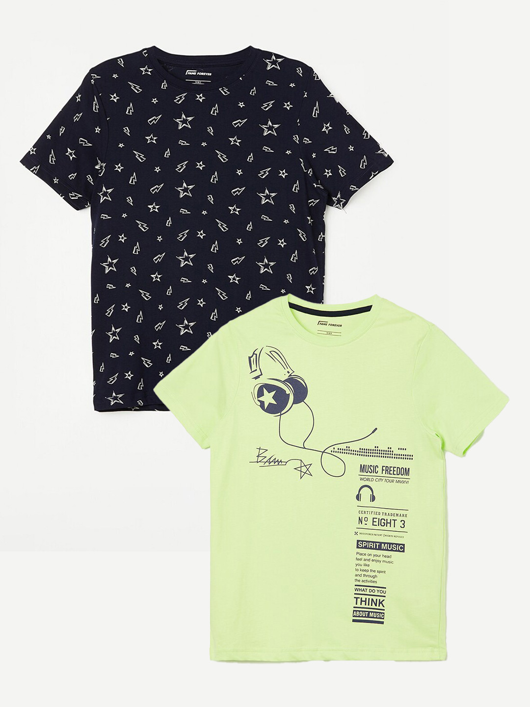 

Fame Forever by Lifestyle Boys Pack Of 2 Printed Pure Cotton T-Shirts, Yellow