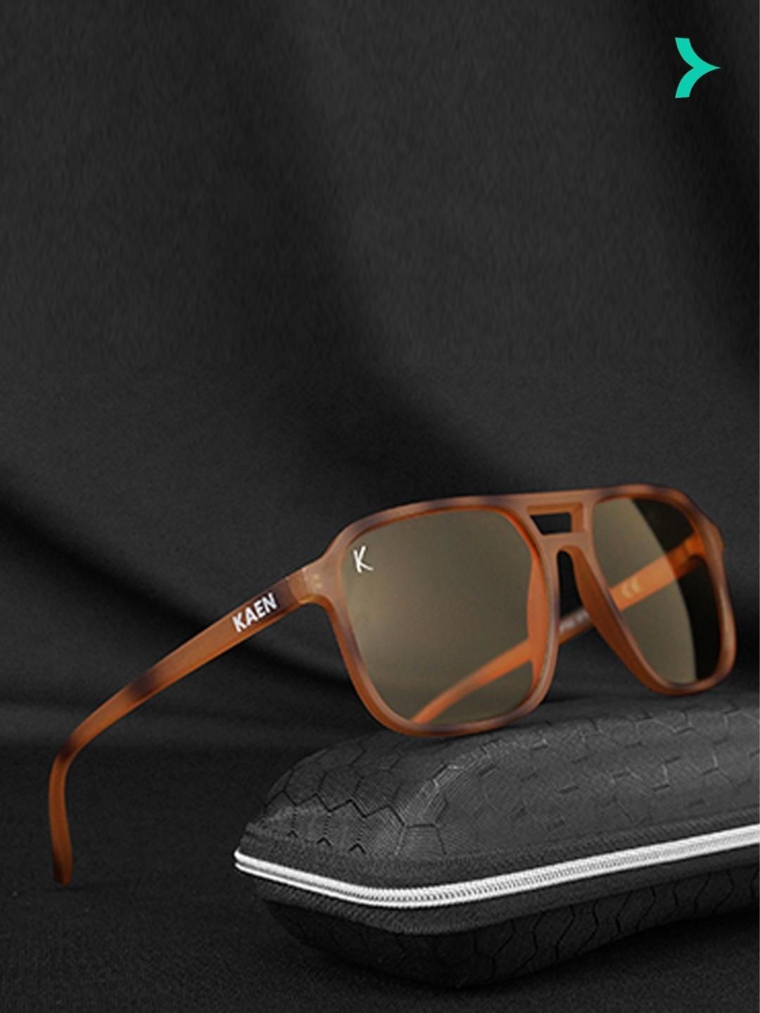 

KAEN EYEWEAR Unisex Square Sunglasses With UV Protected Lens KASDean, Brown