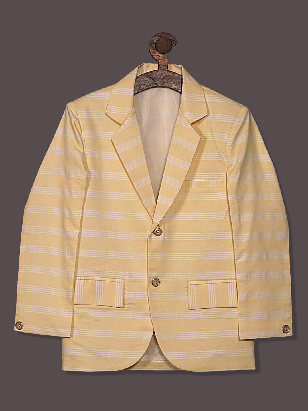 

RIKIDOOS Boys Striped Tailored- Fit Single Breasted Blazer, Yellow