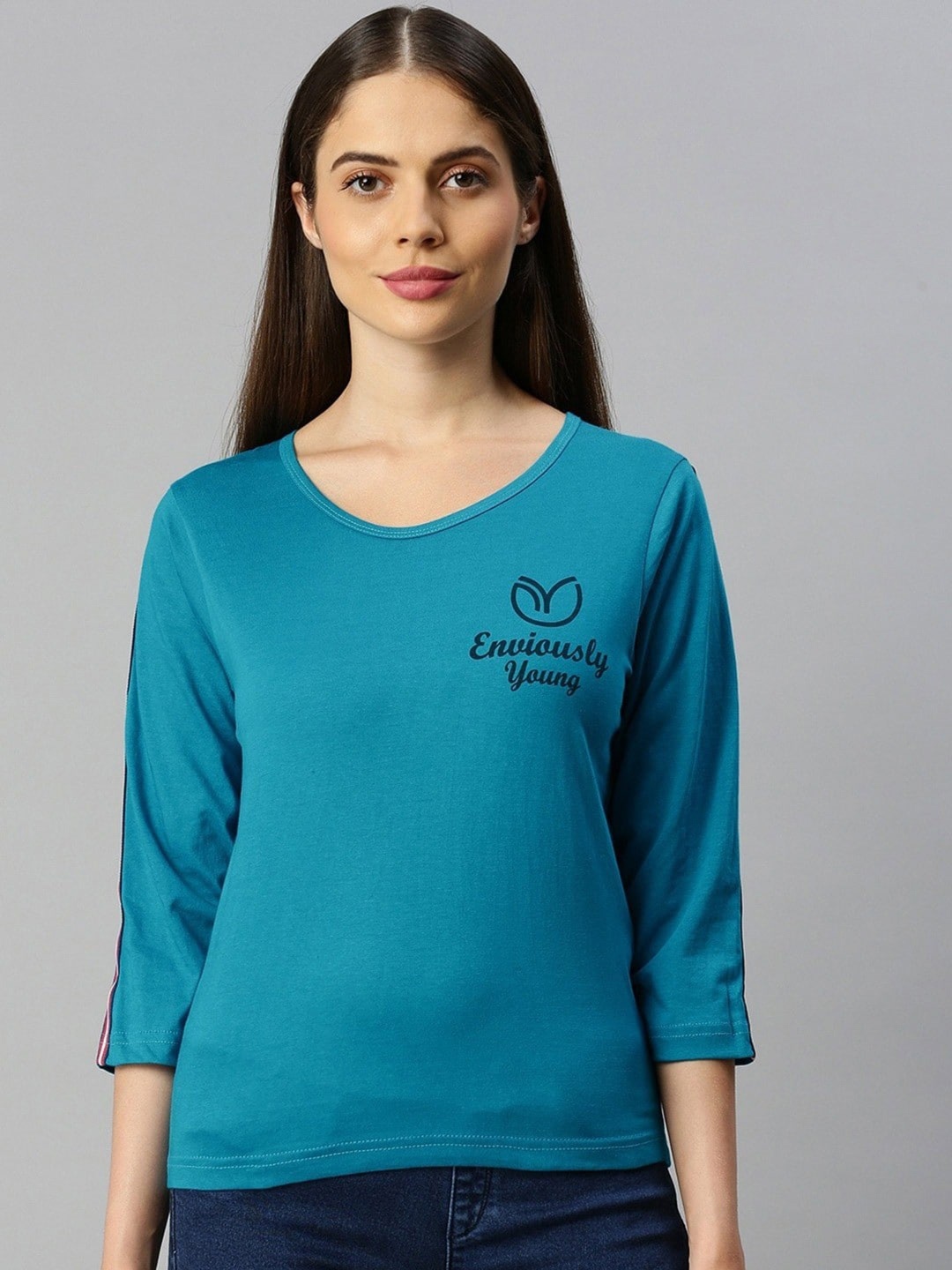 

Enviously Young Typography Printed Slim Fit Cotton T-shirt, Teal