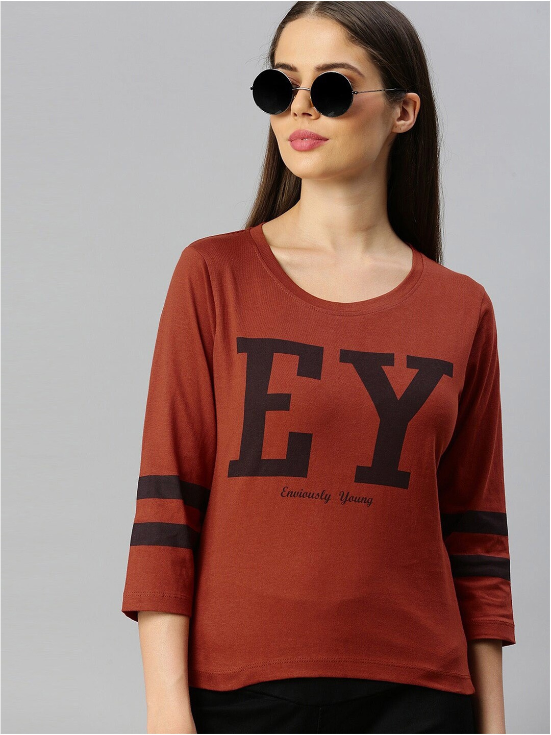 

Enviously Young Typography Printed Cotton T-shirt, Rust