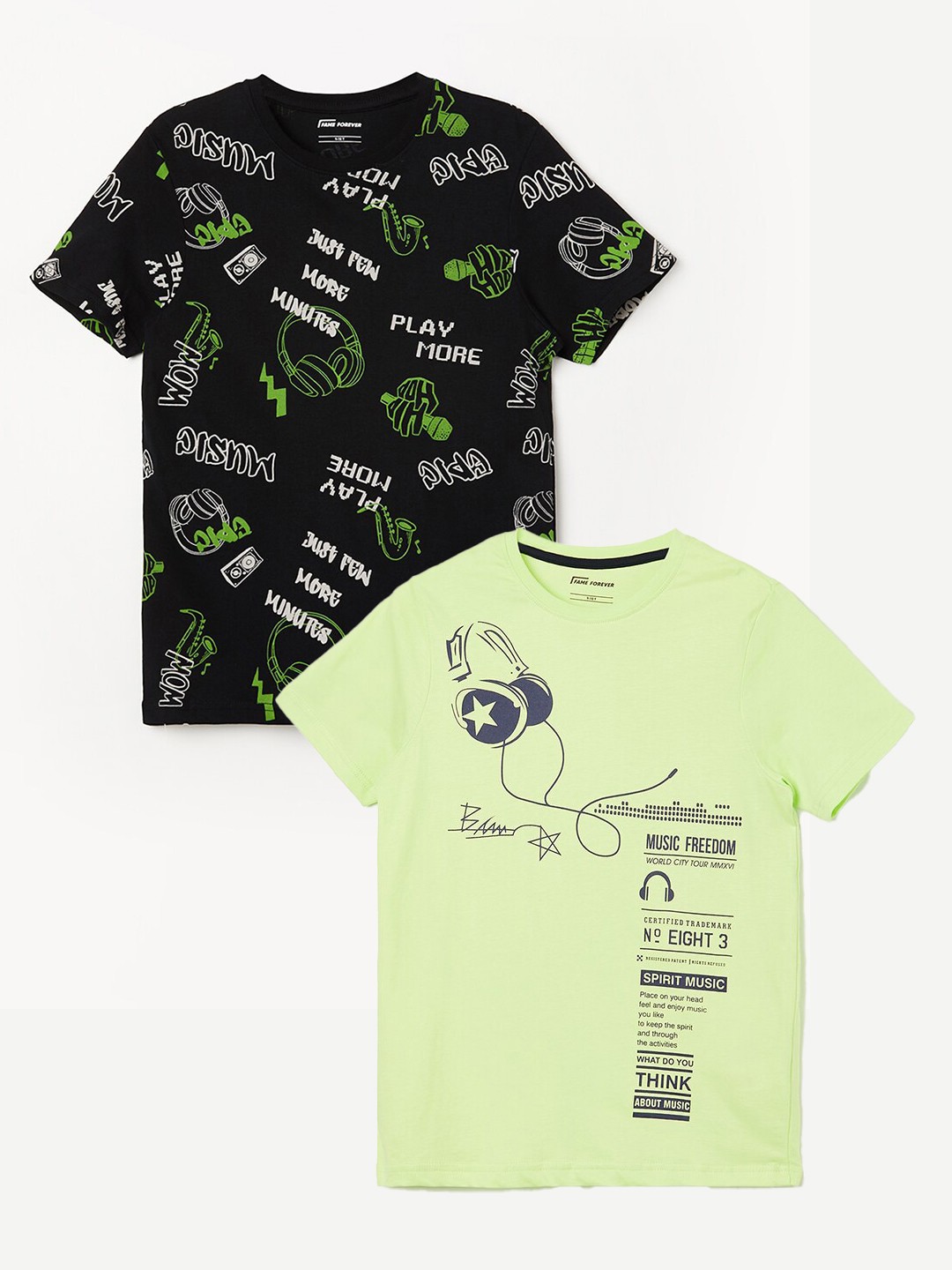 

Fame Forever by Lifestyle Boys Pack Of 2 Printed Pure Cotton T-Shirts, Yellow