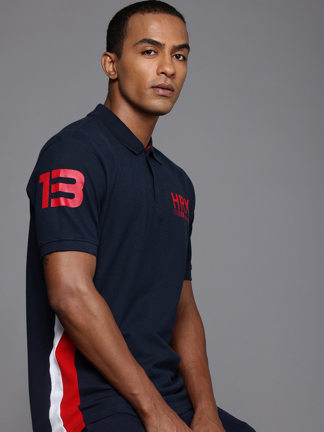 

HRX by Hrithik Roshan Men Self Design Polo Collar T-shirt, Navy blue