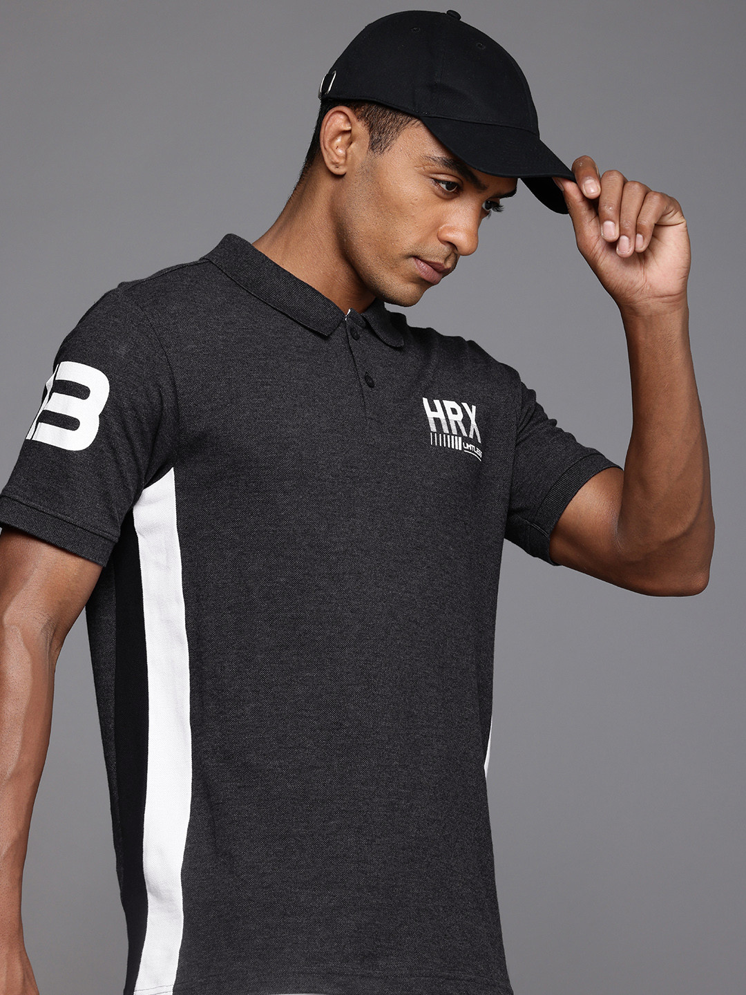

HRX by Hrithik Roshan Men Self Design Polo Collar T-shirt, Charcoal