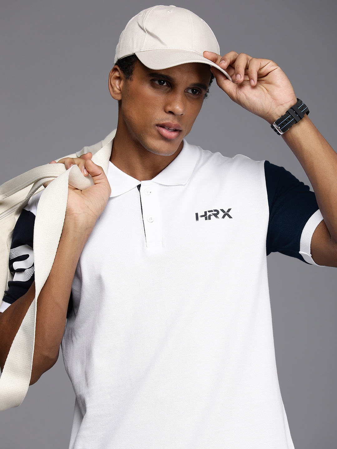 

HRX by Hrithik Roshan Men Colourblocked Polo Collar T-shirt, White