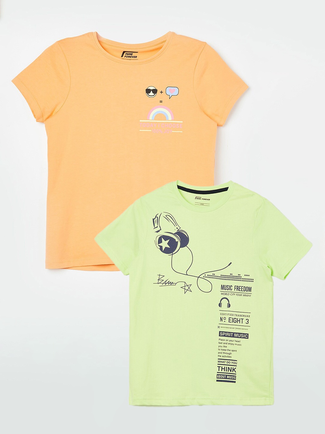 

Fame Forever by Lifestyle Boys Pack Of 2 Printed Pure Cotton T-Shirts, Yellow