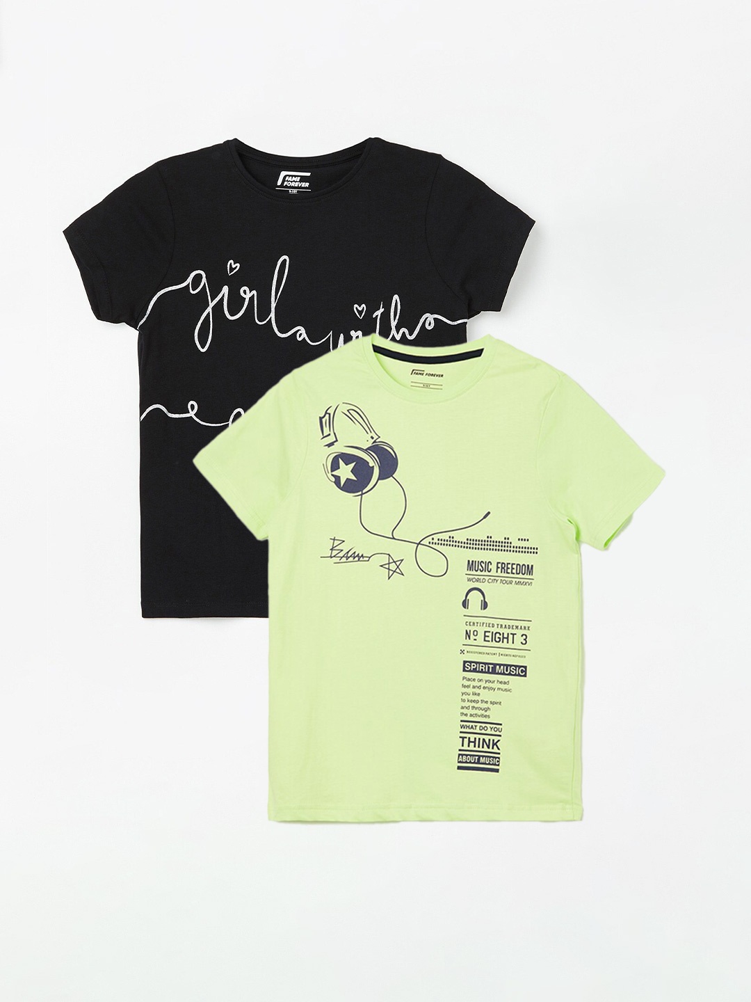 

Fame Forever by Lifestyle Boys Pack Of 2 Printed Pure Cotton T-Shirts, Yellow