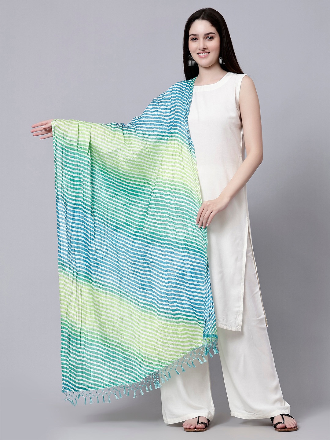

Aditi Wasan Striped Leheriya Cotton Dupatta, Blue