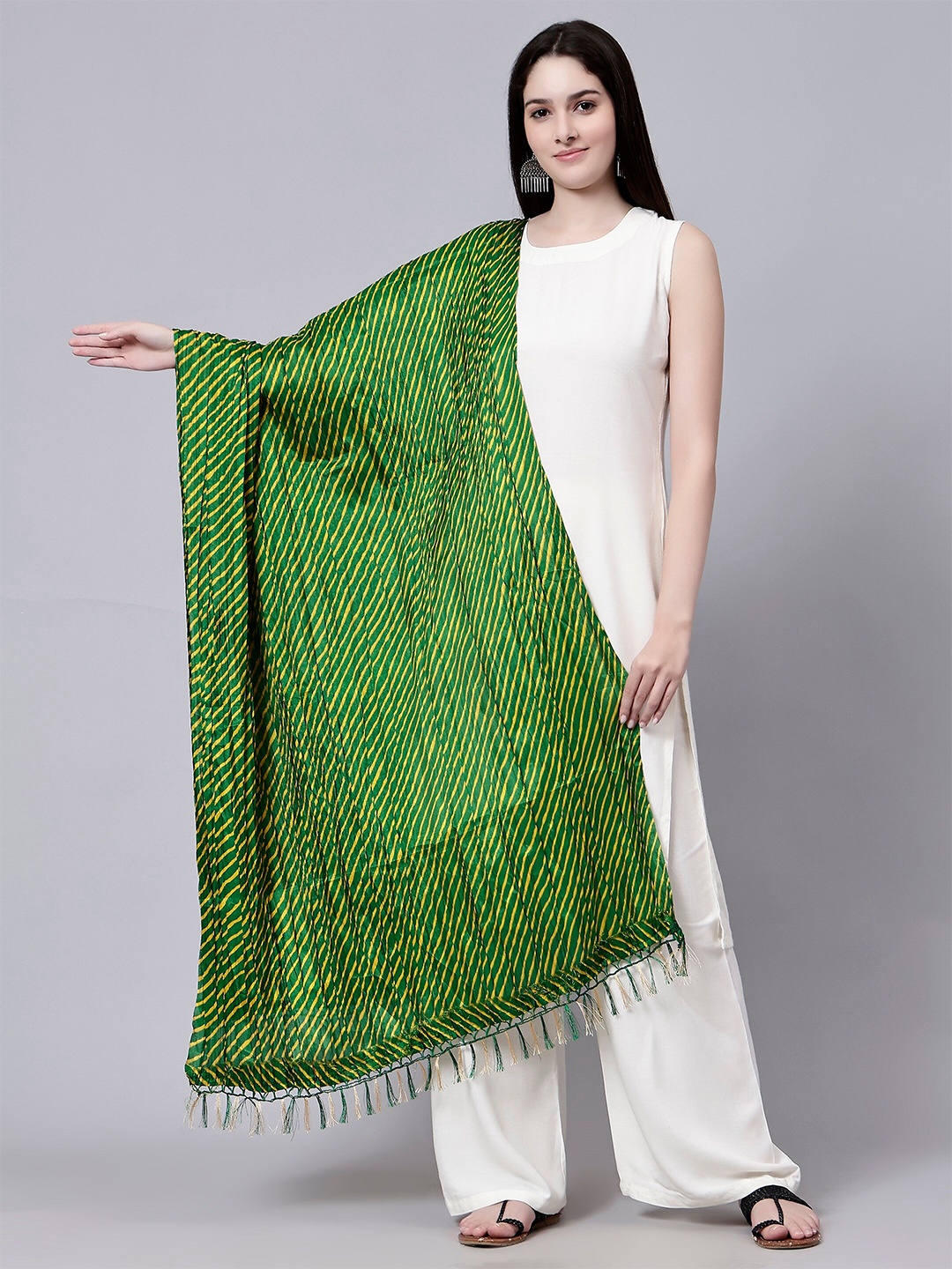 

Aditi Wasan Striped Leheriya Cotton Dupatta, Green