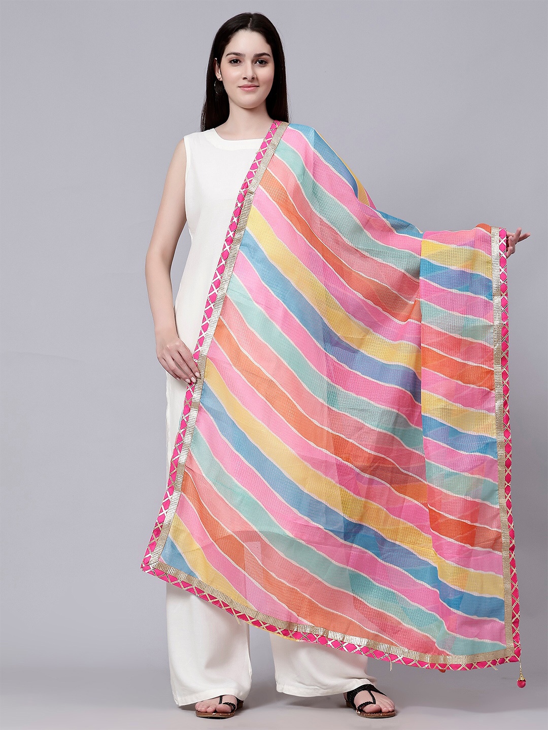 

Aditi Wasan Striped Chiffon Dupatta, Blue