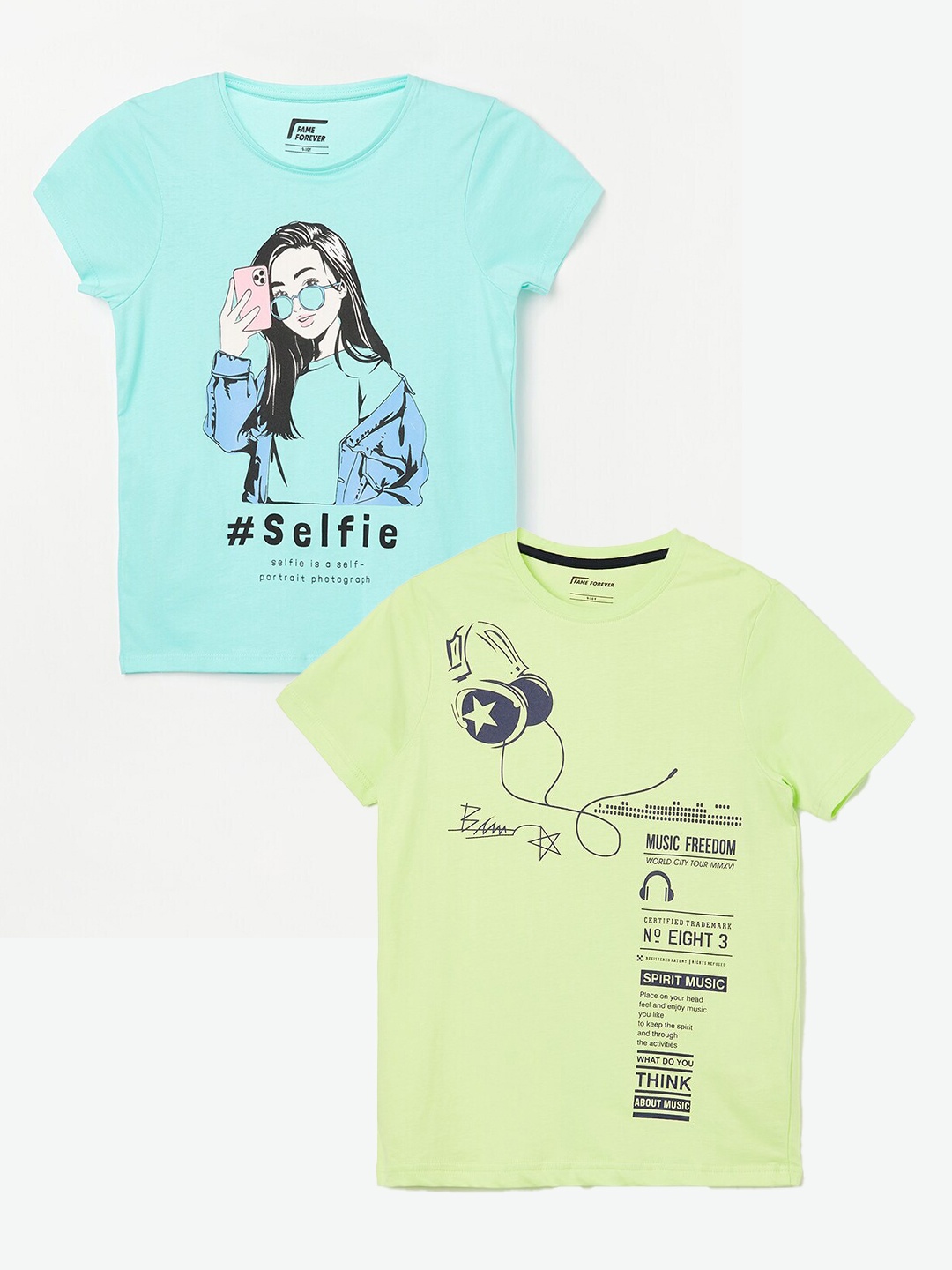 Fame Forever by Lifestyle Boys Pack Of 2 Printed Pure Cotton T-Shirts, Yellow