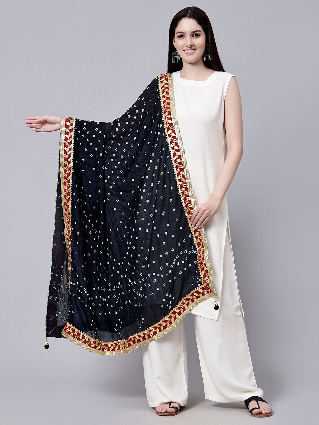 

Aditi Wasan Bandhani Printed Chiffon Dupatta, Black