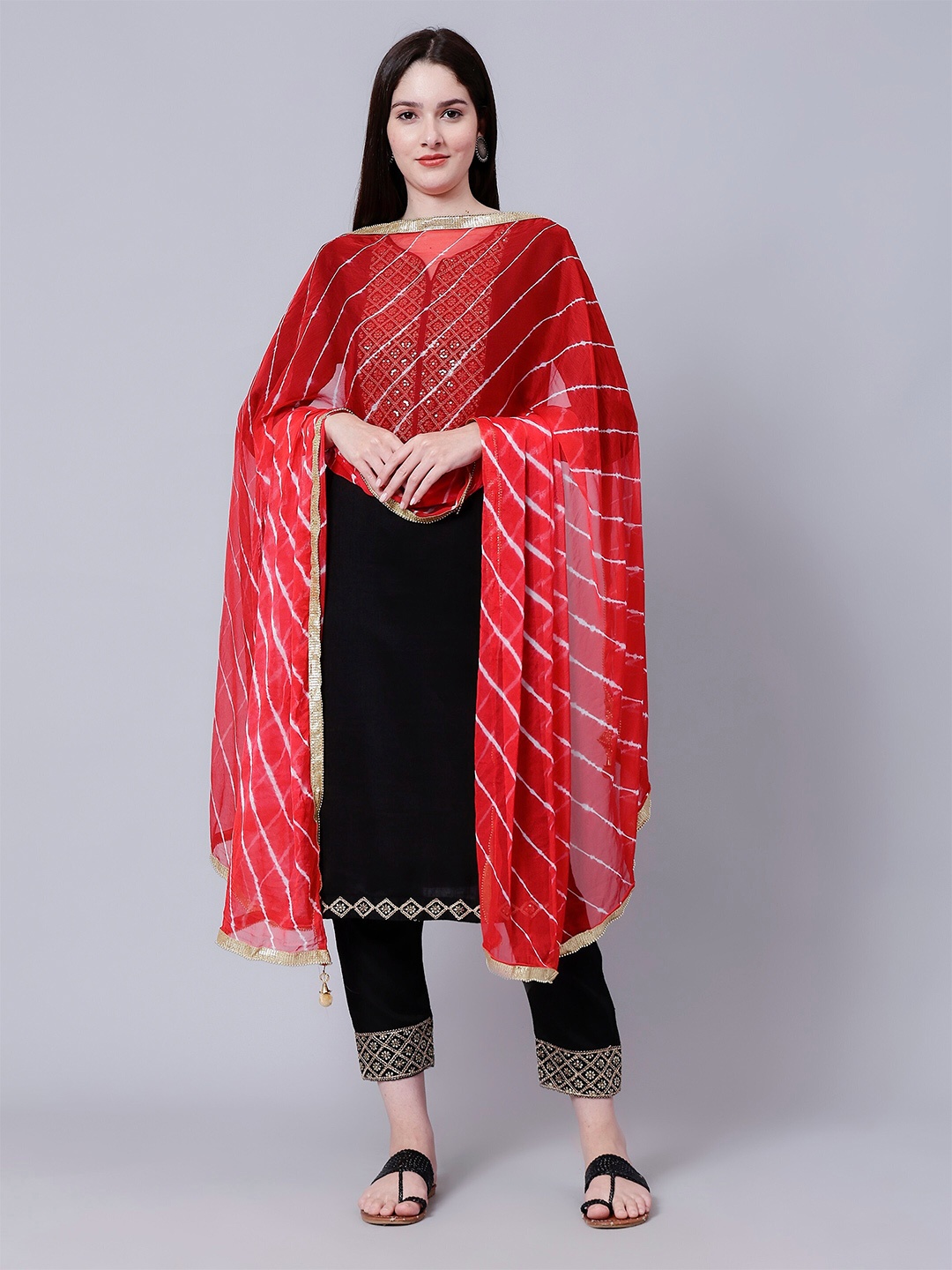 

Aditi Wasan Leheriya Printed Dupatta, Red