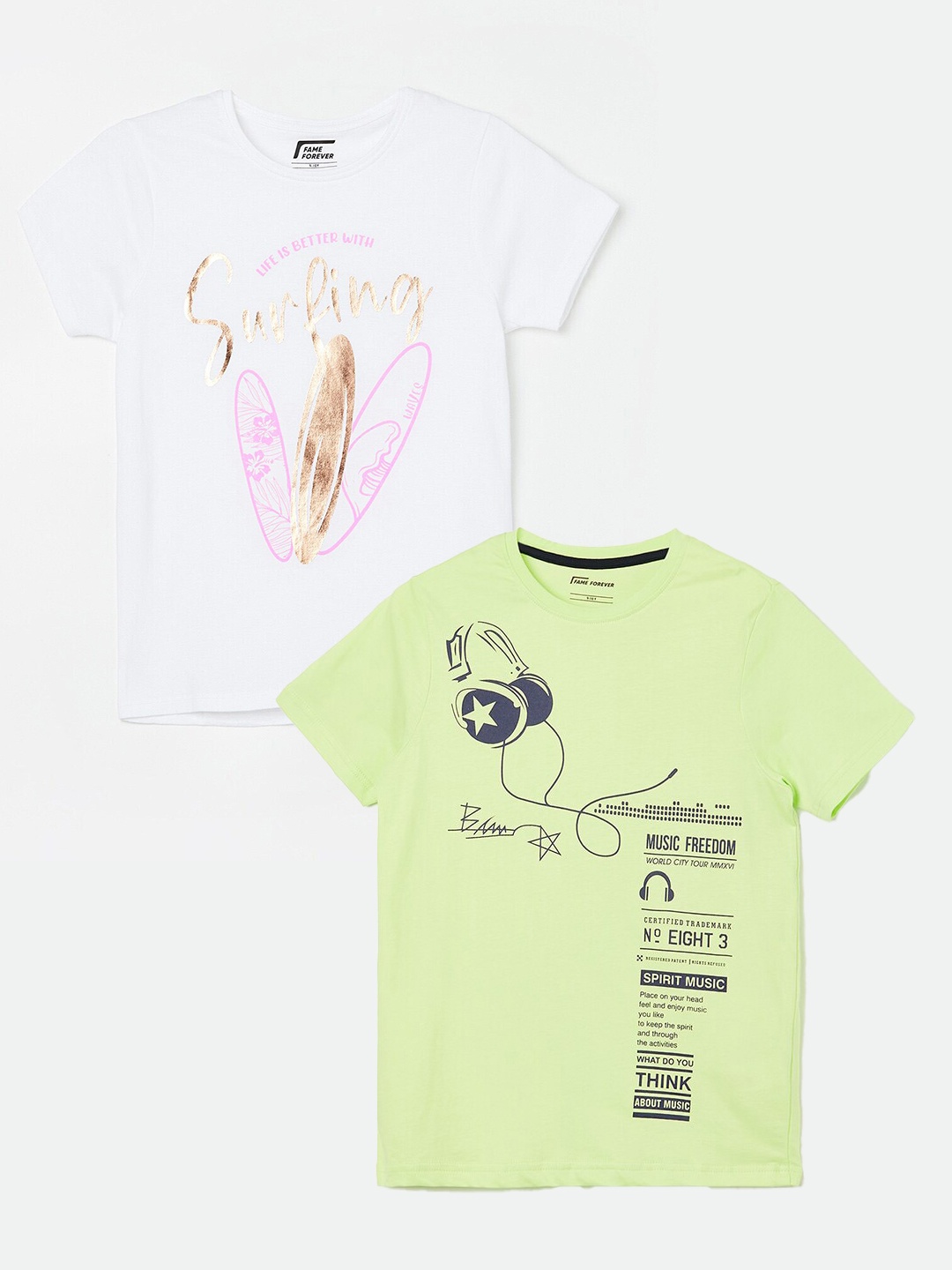 

Fame Forever by Lifestyle Boys Pack Of 2 Printed Pure Cotton T-Shirts, Yellow