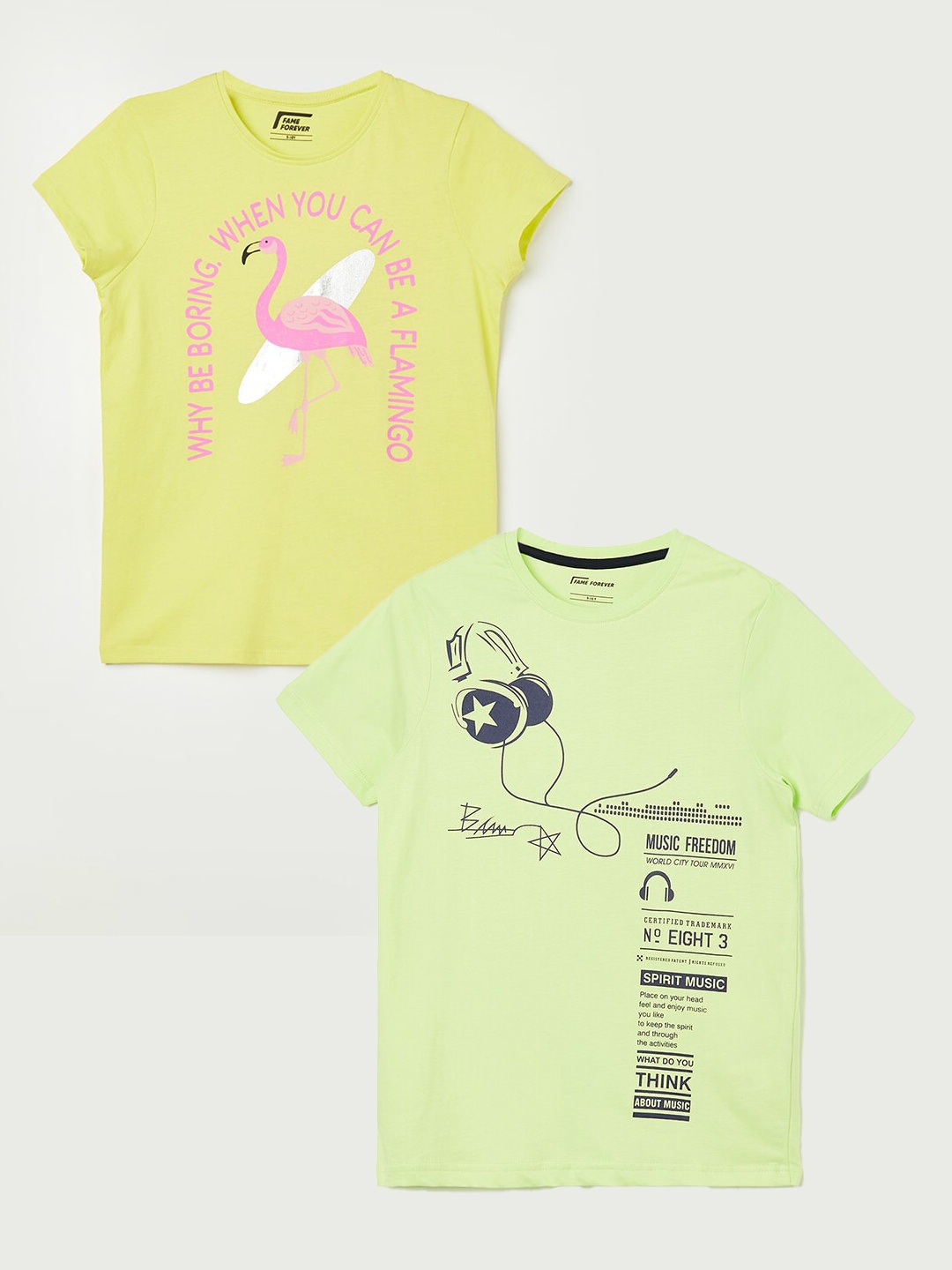

Fame Forever by Lifestyle Boys Pack Of 2 Printed Pure Cotton T-Shirts, Yellow