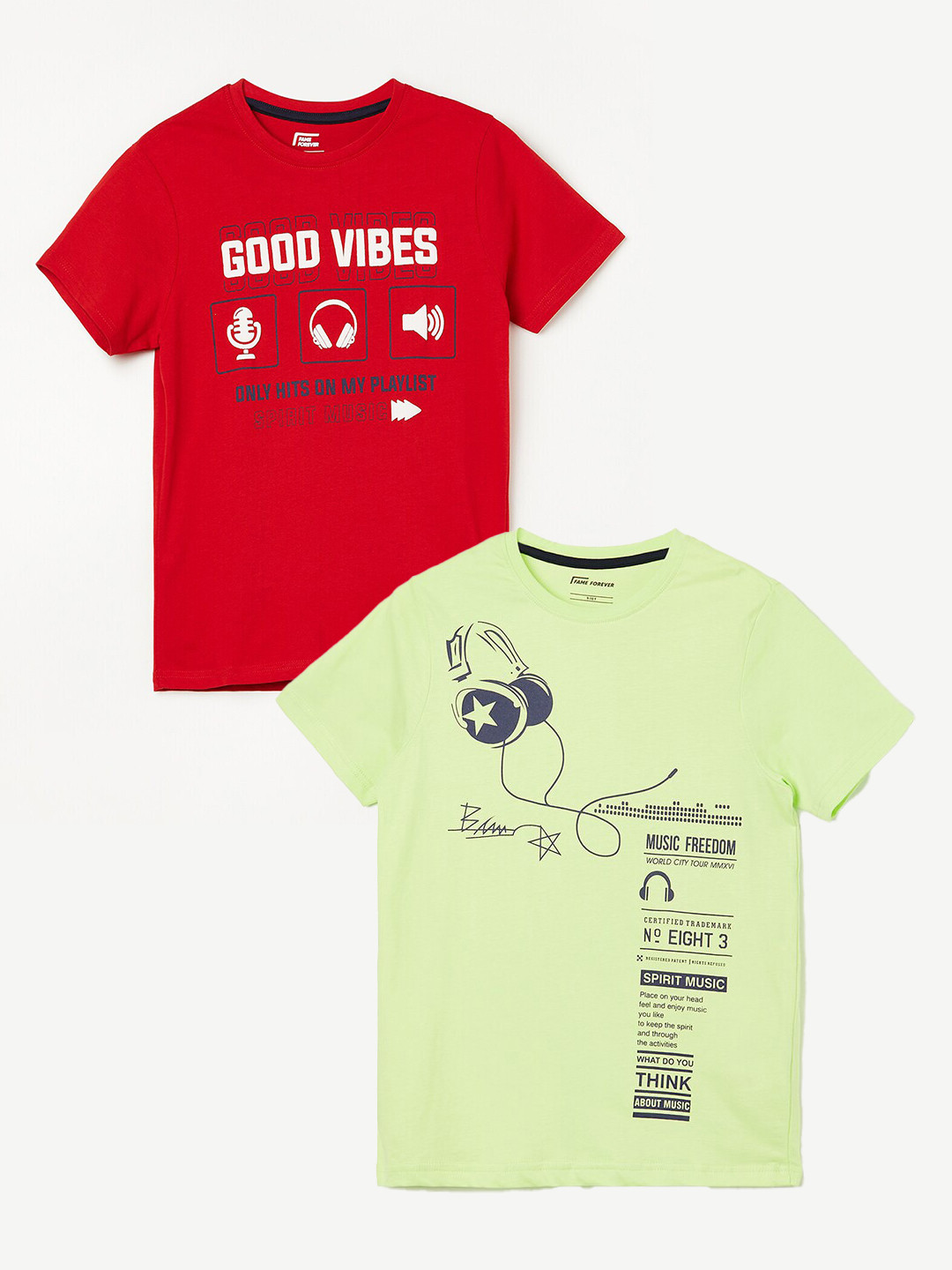 

Fame Forever by Lifestyle Boys Pack Of 2 Printed Pure Cotton T-Shirts, Yellow