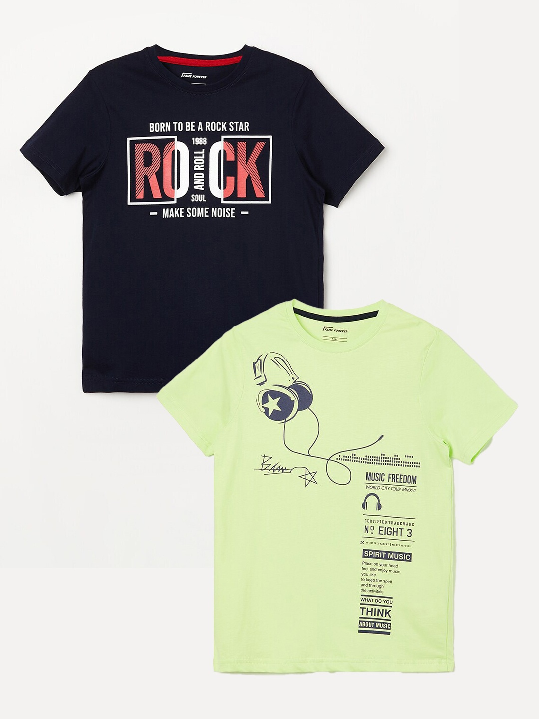 

Fame Forever by Lifestyle Boys Pack Of 2 Printed Pure Cotton T-Shirts, Yellow