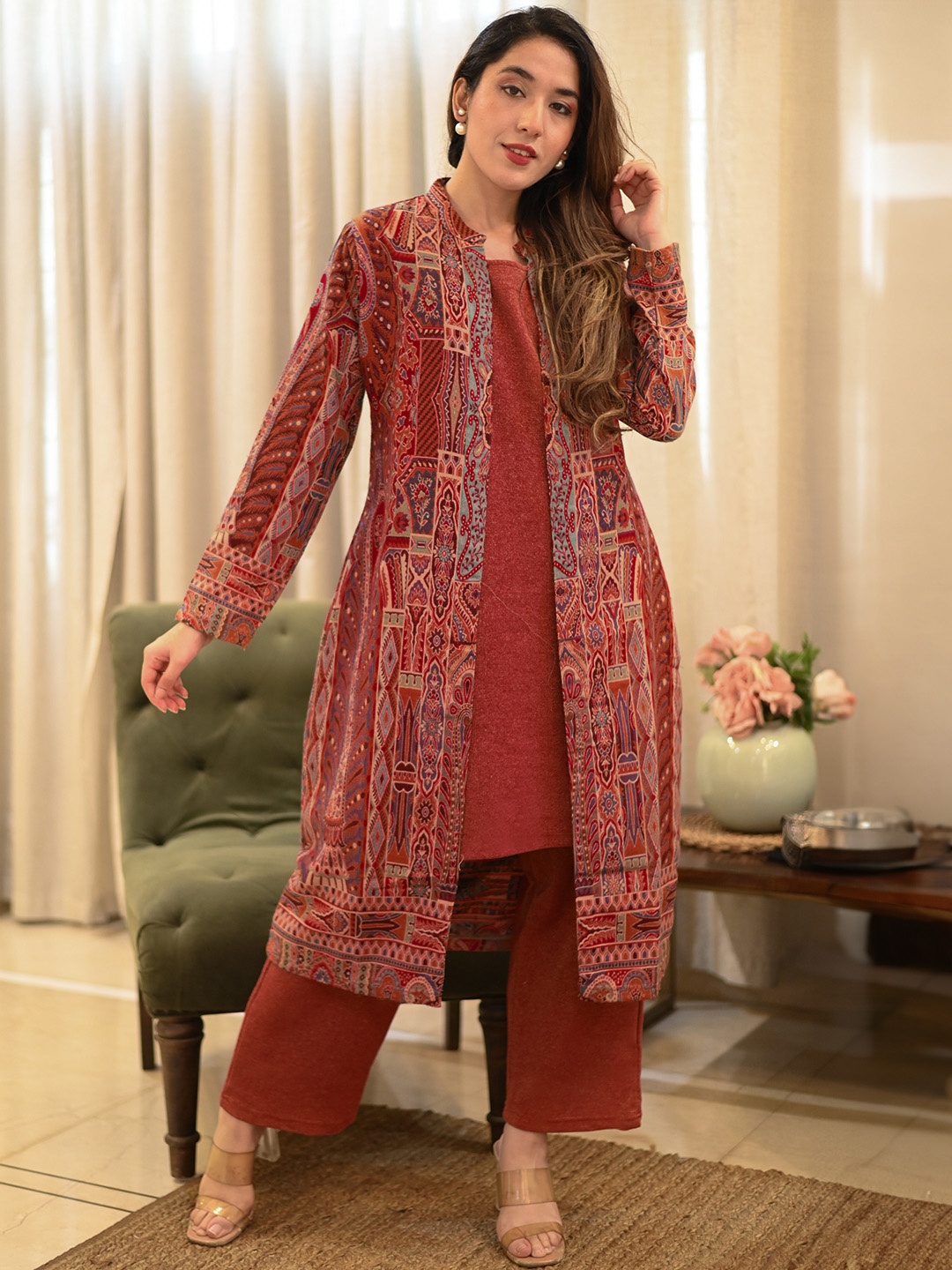 

Libas Women Solid Regular Kurta with Trousers & With Jacket, Rust