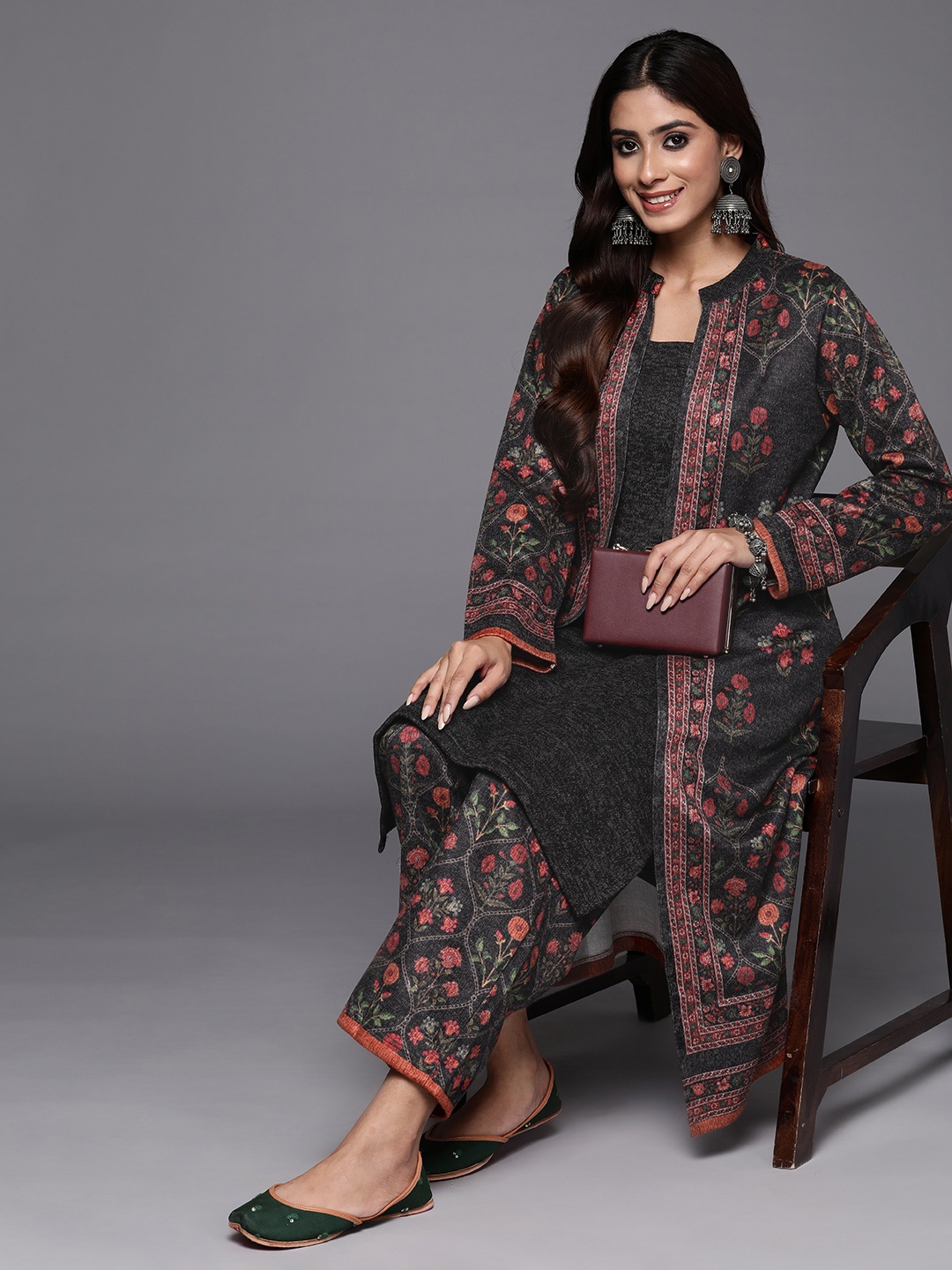 

Libas Women Solid Regular Kurta with Trousers & With Jacket, Grey
