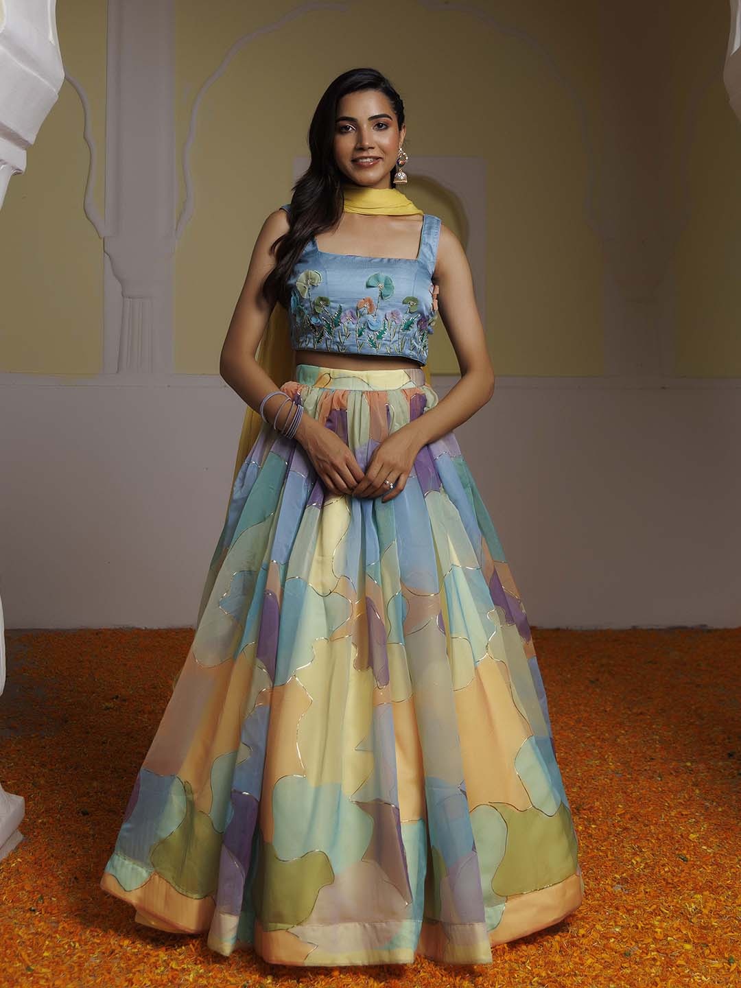 Ragavi Embellished Beads & Stones Ready To Wear Lehenga & Blouse With Dupatta, Blue