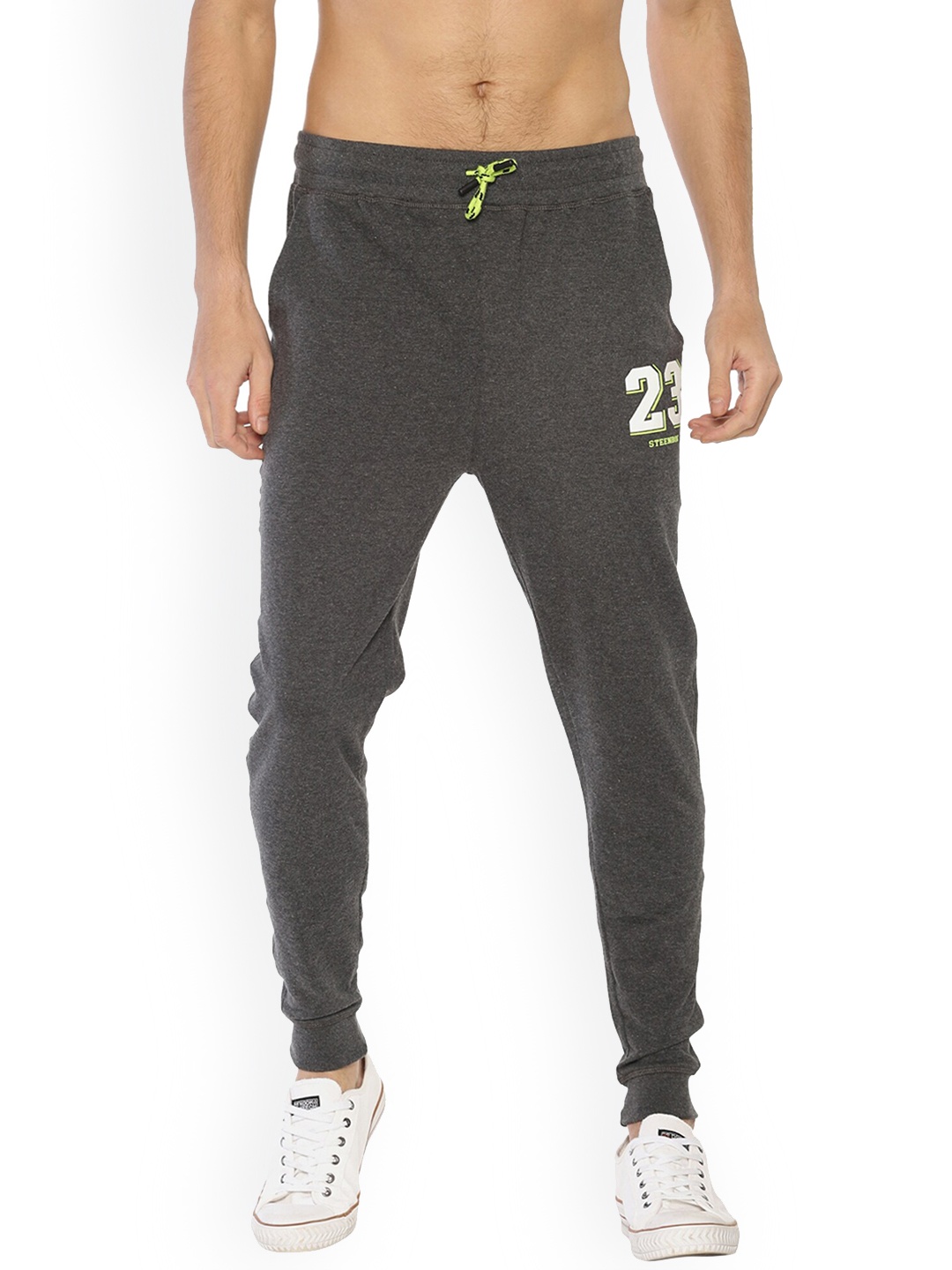 

Steenbok Men Typography Printed Low-Rise Cotton Track Pants, Grey