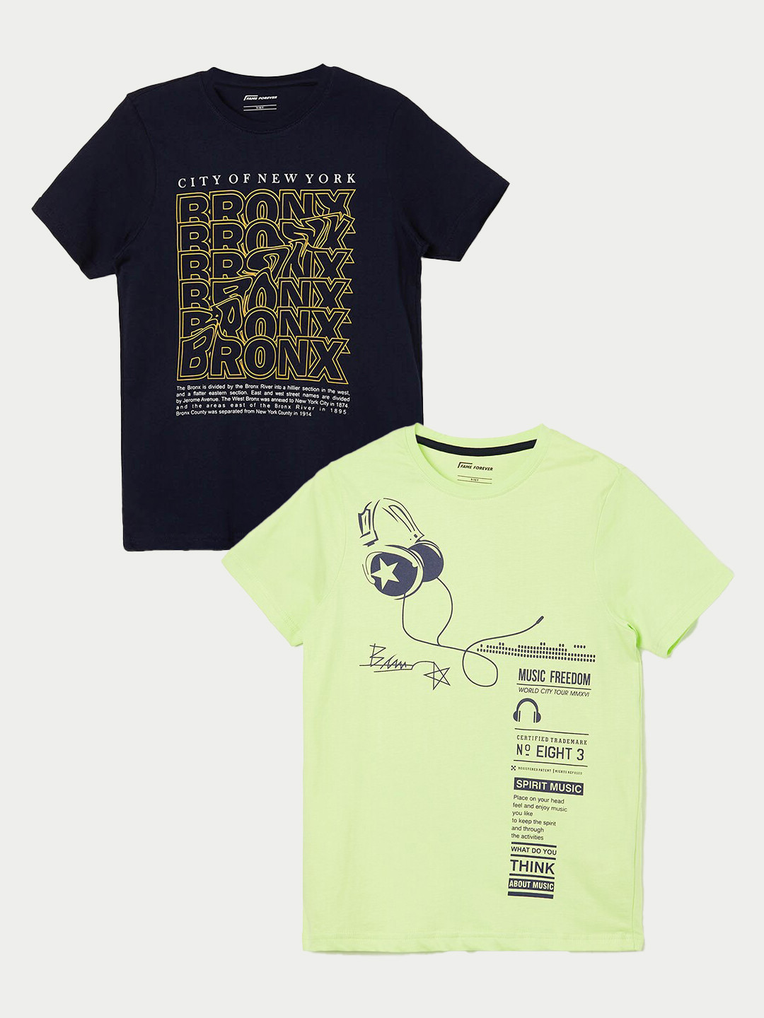

Fame Forever by Lifestyle Boys Pack Of 2 Printed Short Sleeves Pure Cotton T-shirt, Yellow