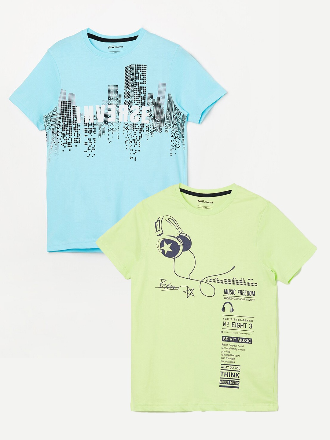 

Fame Forever by Lifestyle Boys Pack Of 2 Printed Pure Cotton T-Shirts, Blue