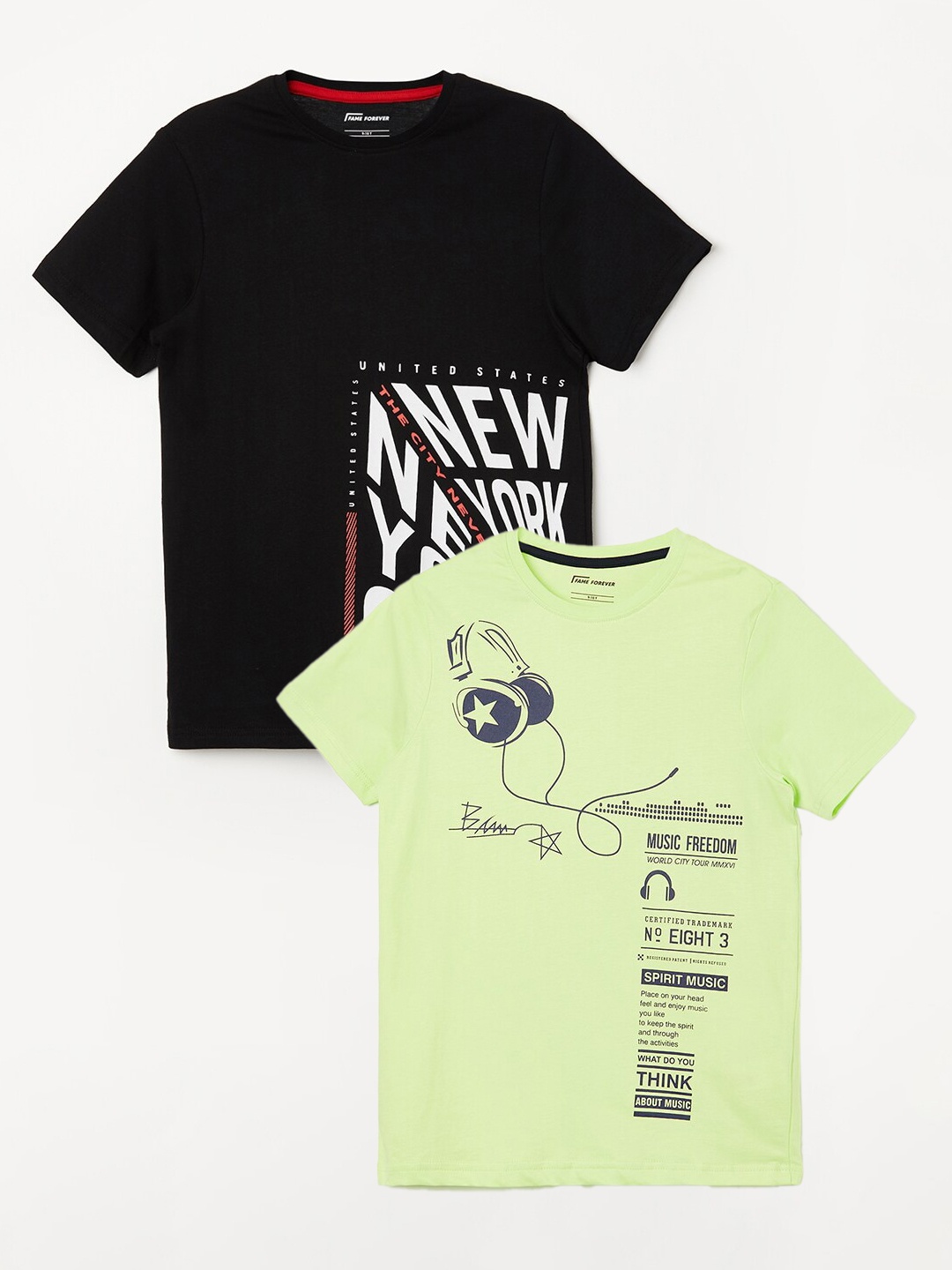 

Fame Forever by Lifestyle Boys Pack Of 2 Printed Pure Cotton T-Shirts, Black