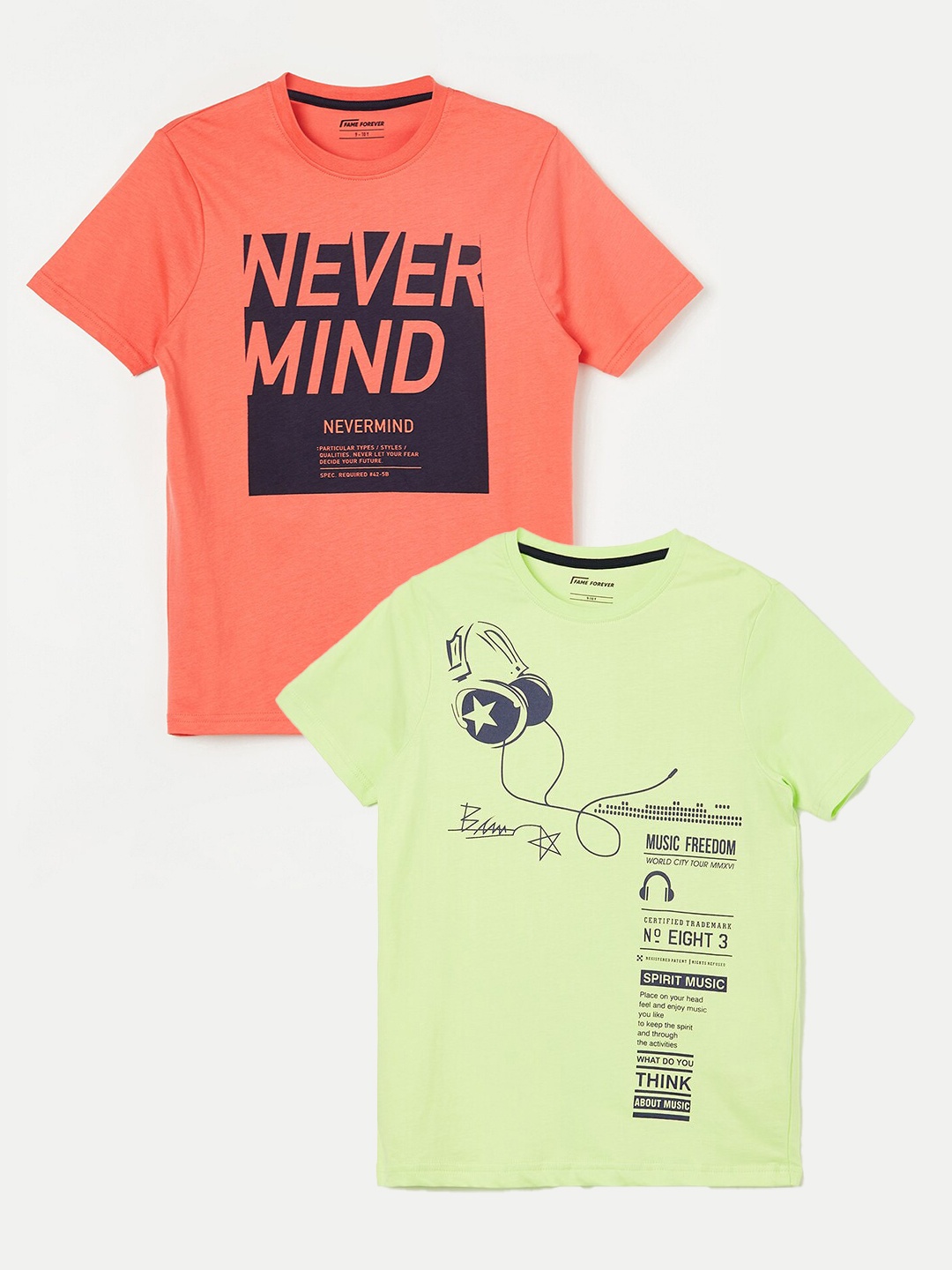 

Fame Forever by Lifestyle Boys Pack Of 2 Printed Pure Cotton T-Shirts, Coral