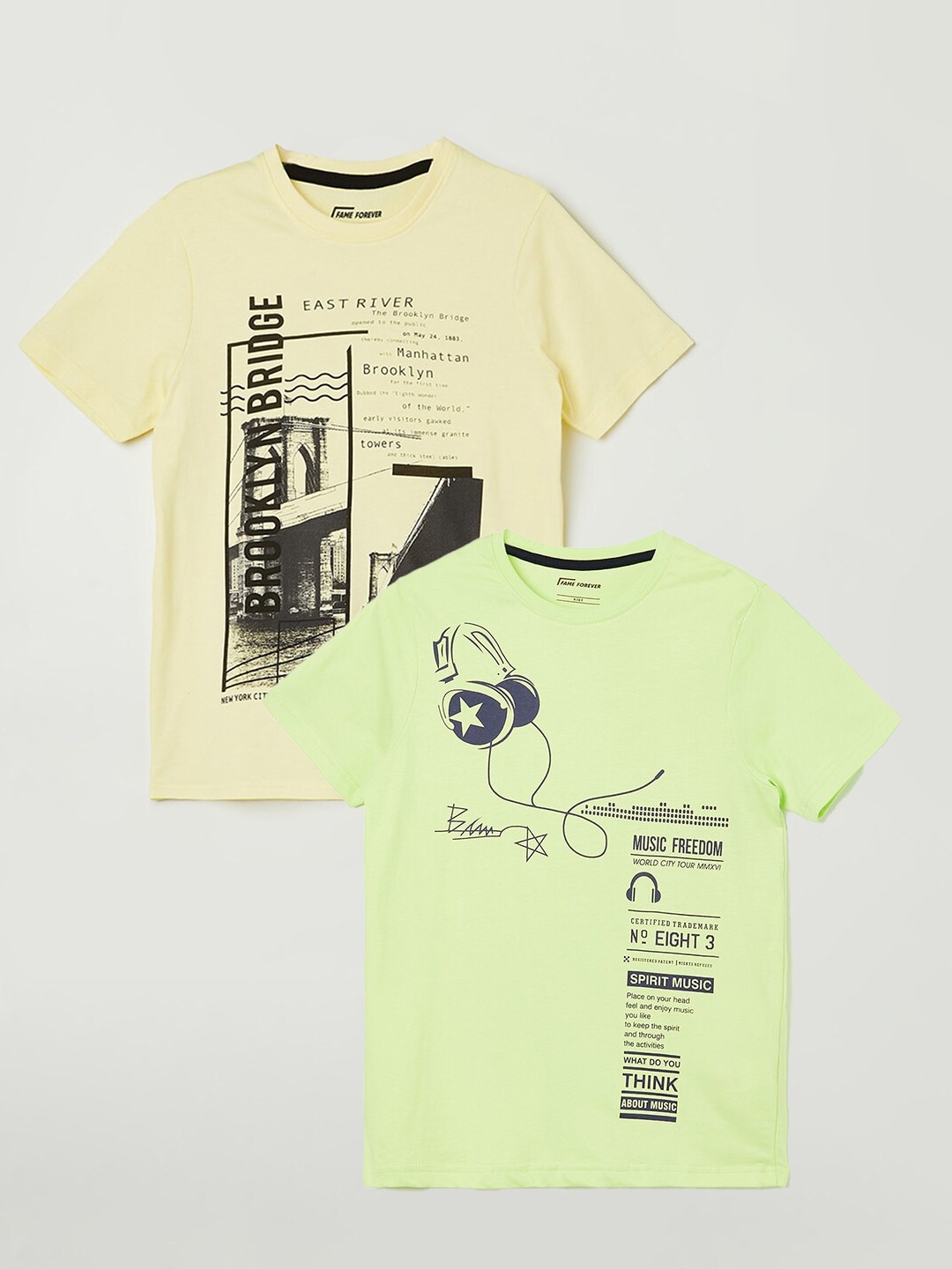 

Fame Forever by Lifestyle Boys Pack Of 2 Printed Pure Cotton T-Shirts, Yellow