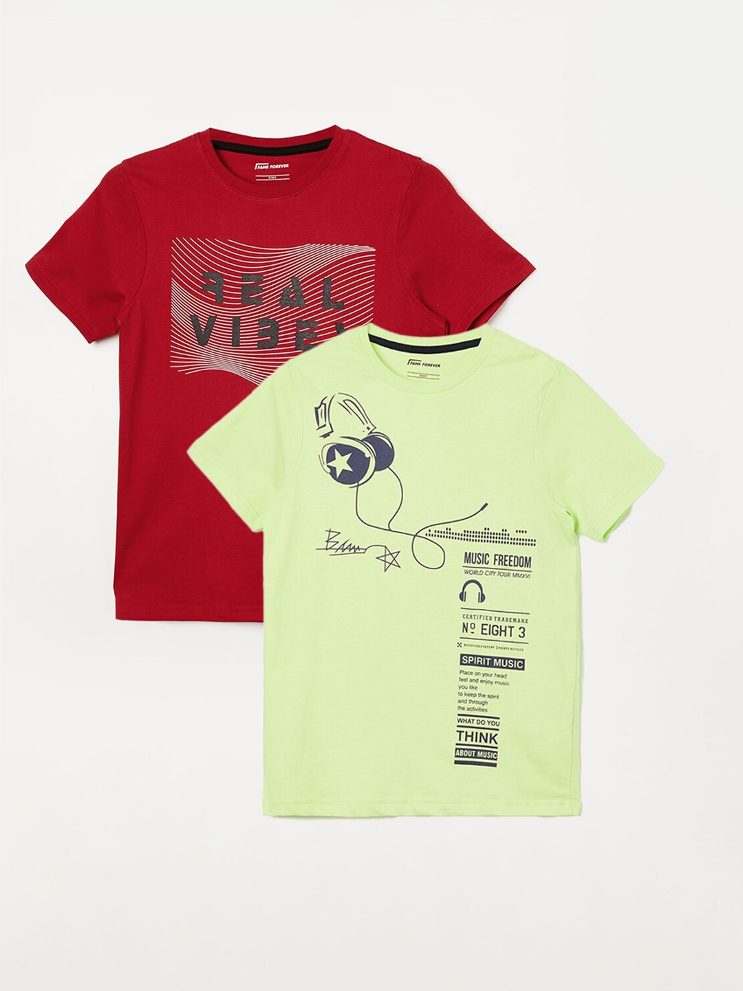 

Fame Forever by Lifestyle Boys Pack Of 2 Printed Pure Cotton T-Shirts, Red