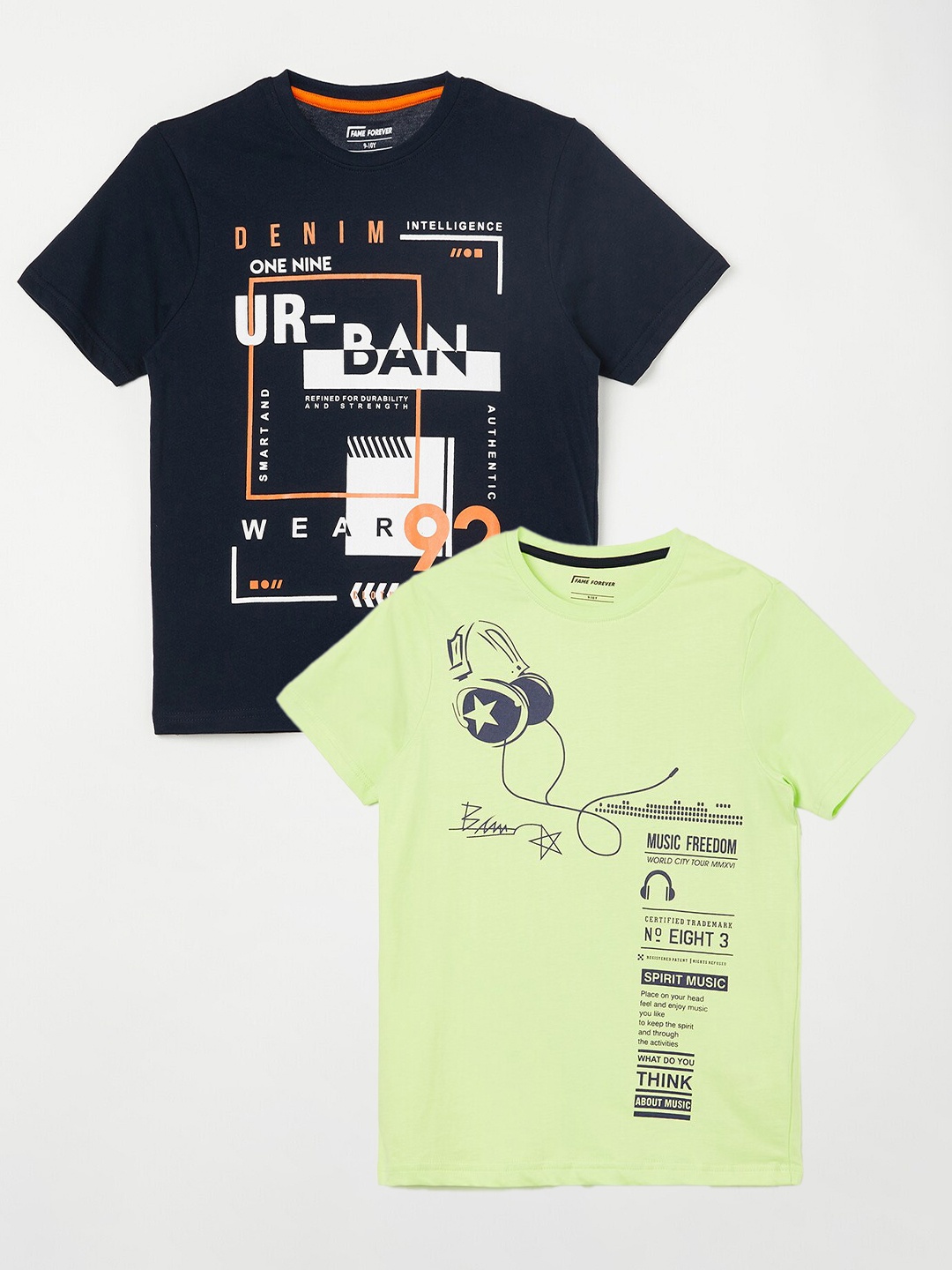 

Fame Forever by Lifestyle Boys Pack Of 2 Printed Pure Cotton T-Shirts, Navy blue