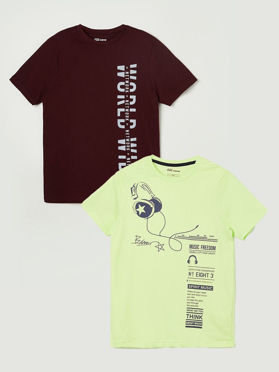 

Fame Forever by Lifestyle Boys Pack Of 2 Printed Pure Cotton T-Shirts, Maroon