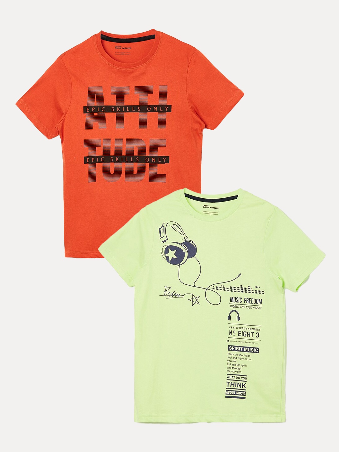 

Fame Forever by Lifestyle Boys Pack Of 2 Printed Pure Cotton T-Shirts, Orange